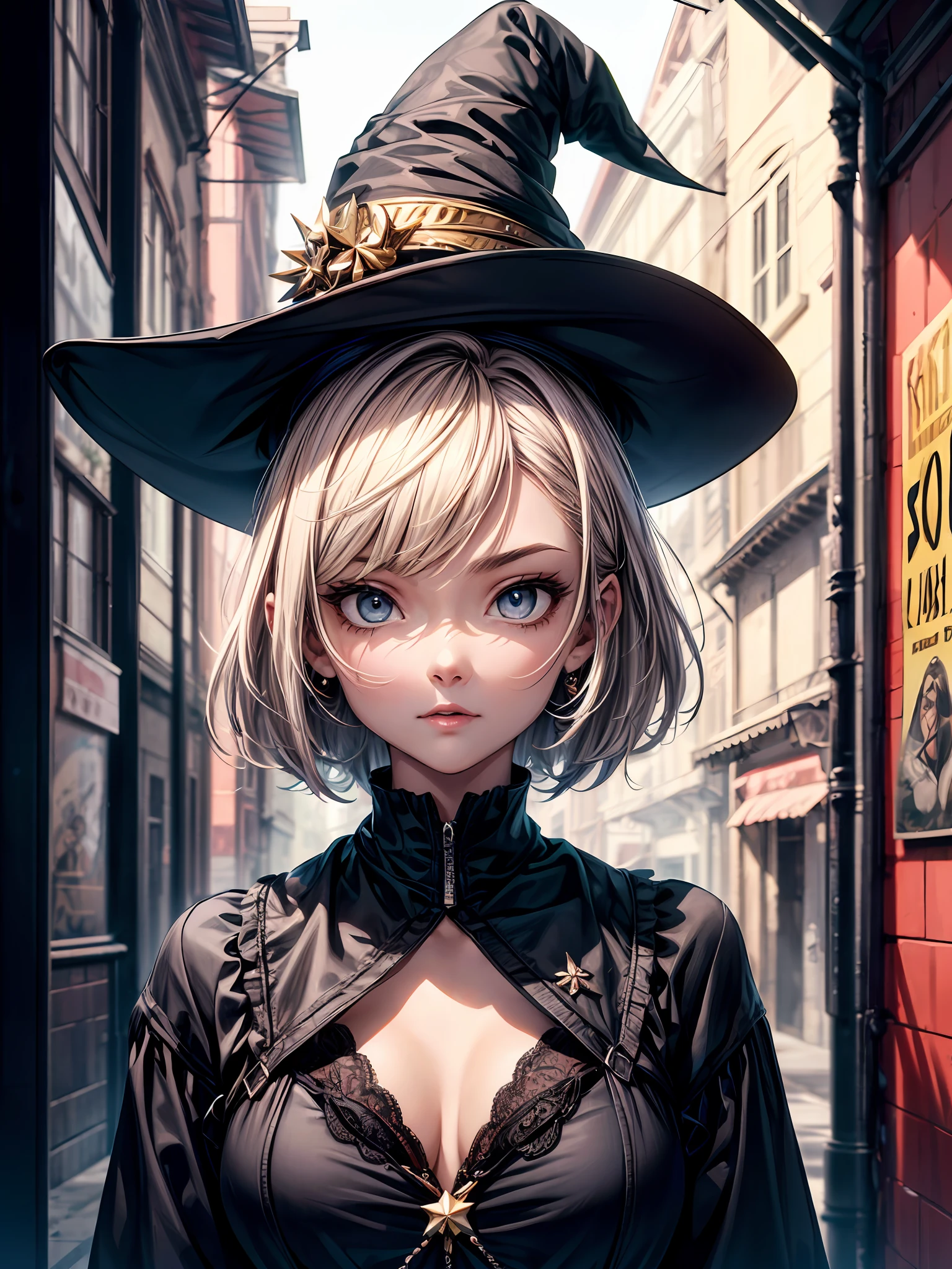 ((best quality)), ((master part)), ((detalhes altamente intrincados)),Beautiful, alta qualidade, Altas, absurdos, light difussion, detalhes intrincados, detalhes complexos, ((anime)), (anime:1.2) , (rosto perfeito:1.3), olhos extremamente detalhados, colorido, mais alto detalhado, cores vibrantes, alto contraste, (8k UHD:1.2), (fotorrealista:1.2),(master part:1.4), (best quality:1.4),papel de parede extremamente detalhado, highly detailed illustrations, (1 girl), (best ilumination) , (Detalhes supercomplexos) , 4K unificado, (CG super-detalhado: 1.2) , (8k: 1.2),(Original), (master part) , (best quality) , (realidade: 1.3) , fotorrealista, octane rendering, (surreal: 1.2) , 1girl, sozinho, kalap, unhas pretas, jewelries, Olhando para o Viewer, short hair, cabelos pretos, blue headwear, olhos amarelos, black lips, toupeira, retrato, gema, anel, vestir, propriedade, toupeira sob o olho, maquiagema, black headwear, renda, estrela \(simbol\), nail polish, witch hat, Luvas, batom, sorrir),