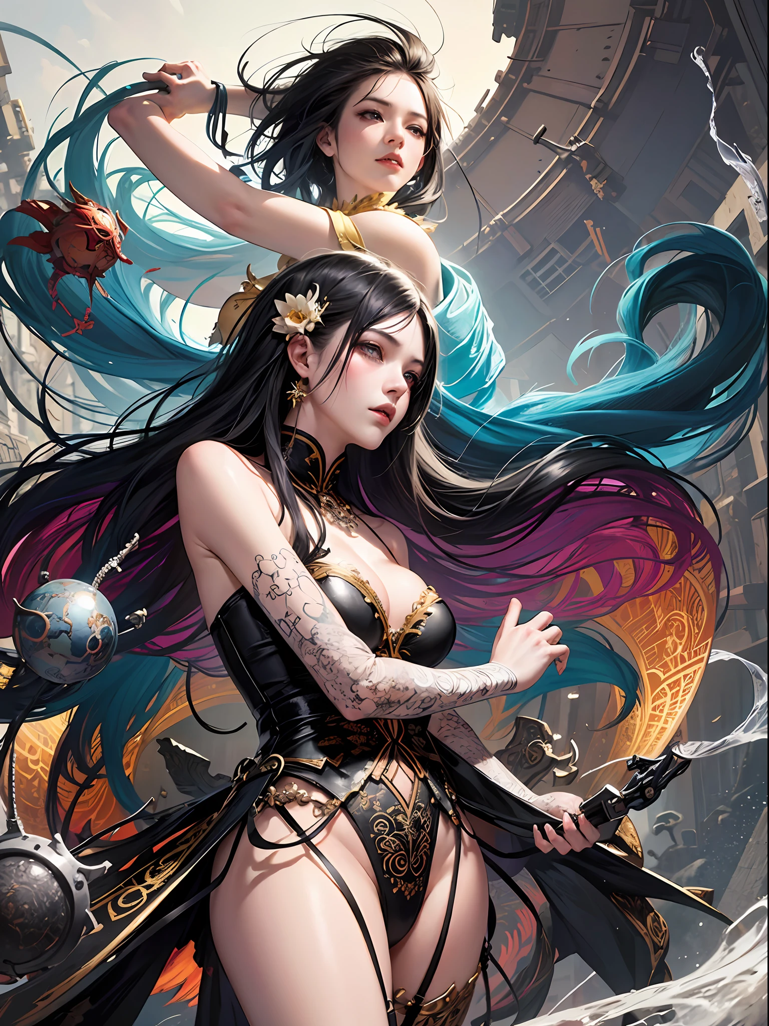 official art, unity 8k wallpaper, ultra detailed, beautiful and aesthetic, masterpiece, best quality, (zentangle, mandala, tangle, entangle), (fractal art:1.3) , 1girl, extremely detailed, dynamic angle, cowboyshot, the most beautiful form of chaos, elegant, a brutalist designed, vivid colours, romanticism, by james jean, roby dwi antono, ross tran, francis bacon, michal mraz, adrian ghenie, petra cortright, gerhard richter, takato yamamoto, ashley wood, atmospheric, ecstasy of musical notes, streaming musical notes visible