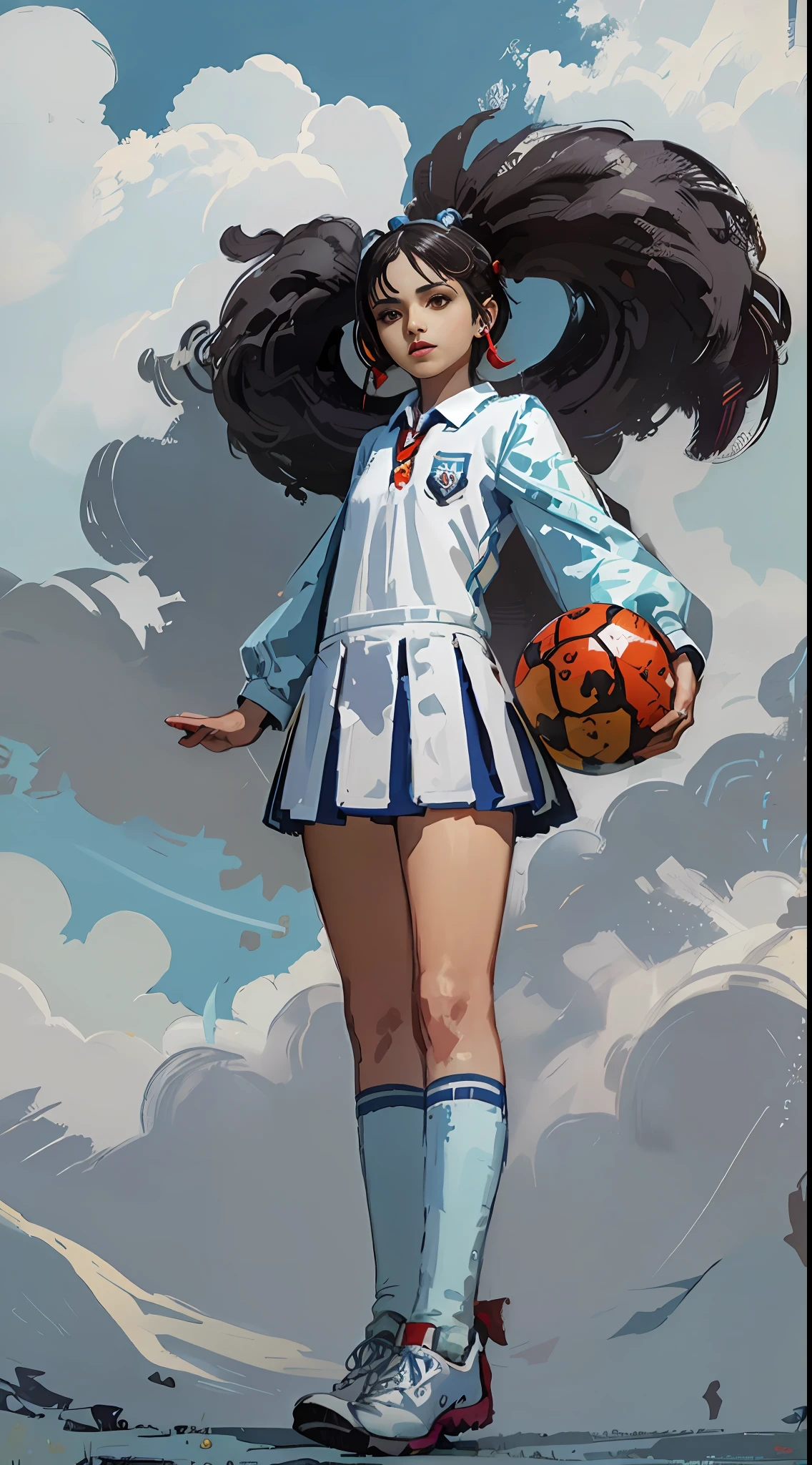 (master part, best quality:1.2), 8k, Arte Oficial, Foto RAW, absurdos, parte superior do corpo, cara de bravura, sozinho,  delicada, (uniforme de futebol:1.4), cintura apertada, campo de grama de futebol, Olhando para o Viewer, roupas brancas apertadas, foco nítido, HDR, Altas, fotografia, Realistic, mais alto detalhado, extremamente detalhado, ultra detalhado, detalhe fino, olhos e rosto detalhados:1.4)