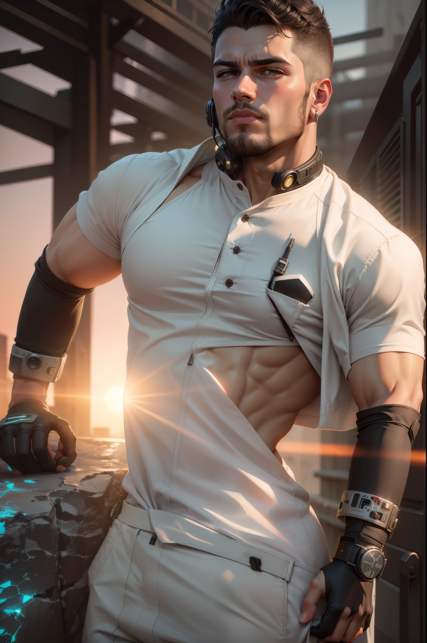 Change background cyberpunk handsome
boy, realistic face, 8k, ultra realistic,sunset