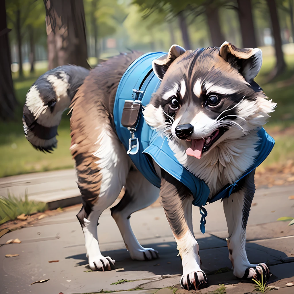 a raccoon and beagle mix wearing a detailed vest --auto --s2