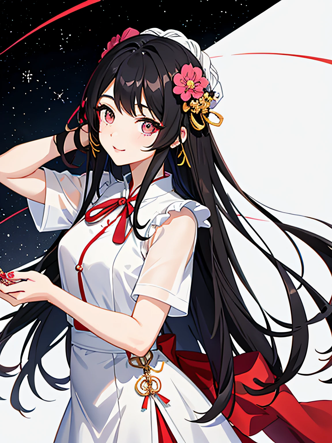 Un primer plano de una mujer con un vestido rojo con un velo, inspired by Lü Ji, inspirado por Chizuko Yoshida, inspirado en Fujiwara Takanobu, inspirado por Sim Sa-jeong, inspirado por Tomioka Tessai, Mi anime Dress Up Darling, inspirado por Yao Tingmei, inspirado por Shang Xi, inspirado por Wen Boren