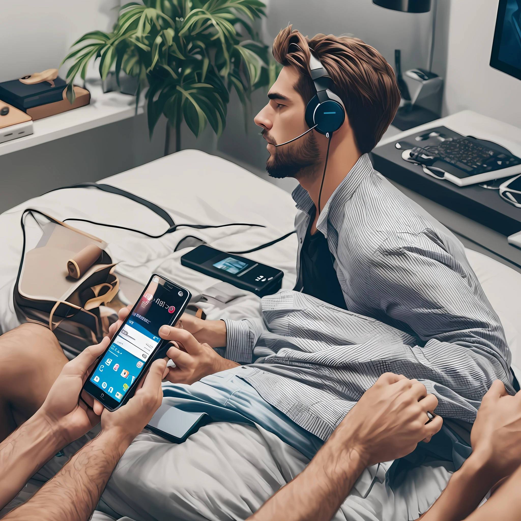 Quero um homem usando fone de ouvido --auto
