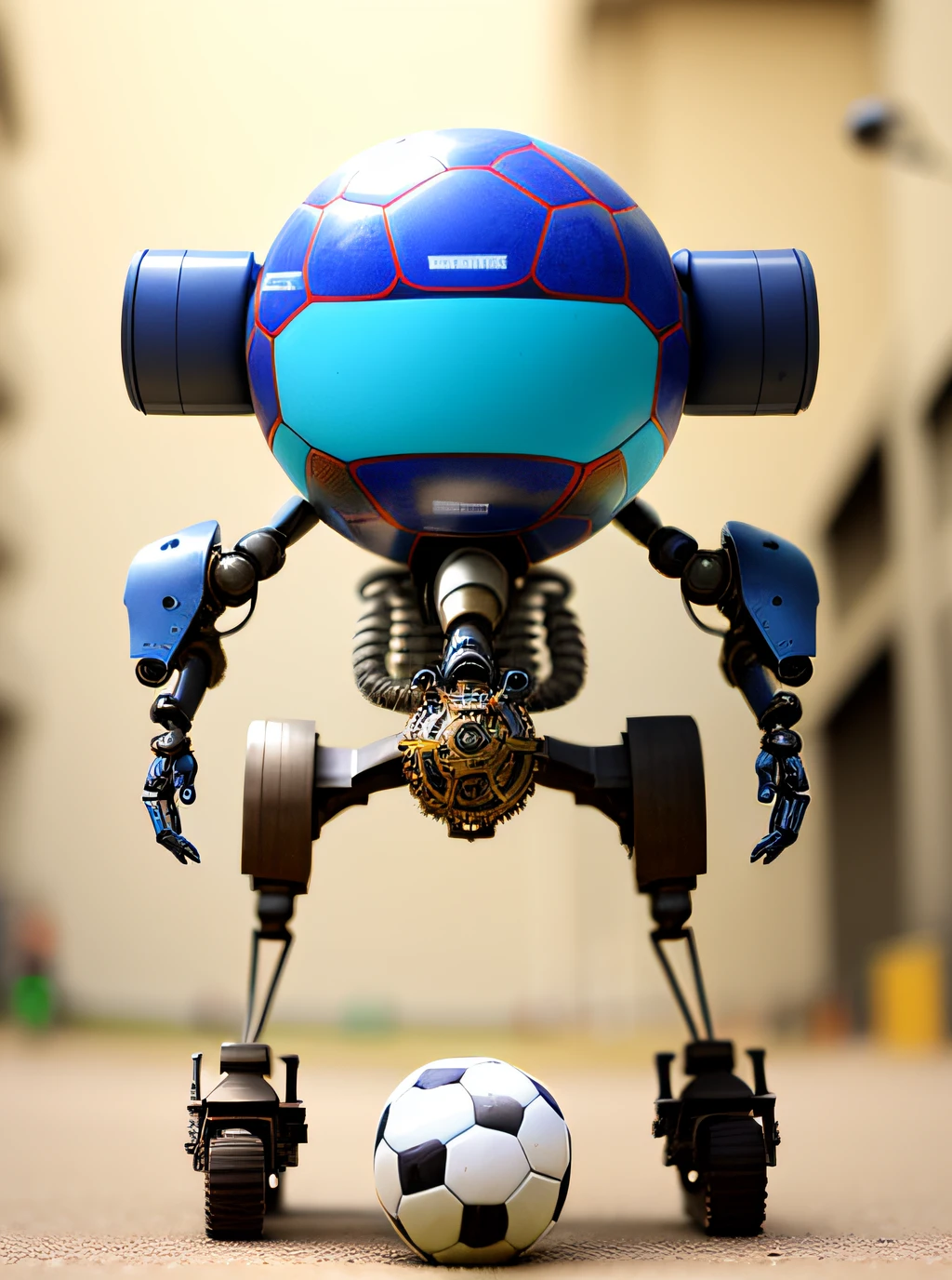Mechanical soccer ball, con angranajes y mecanismos, Futuristic robotic, steampunk, realista, Luces,