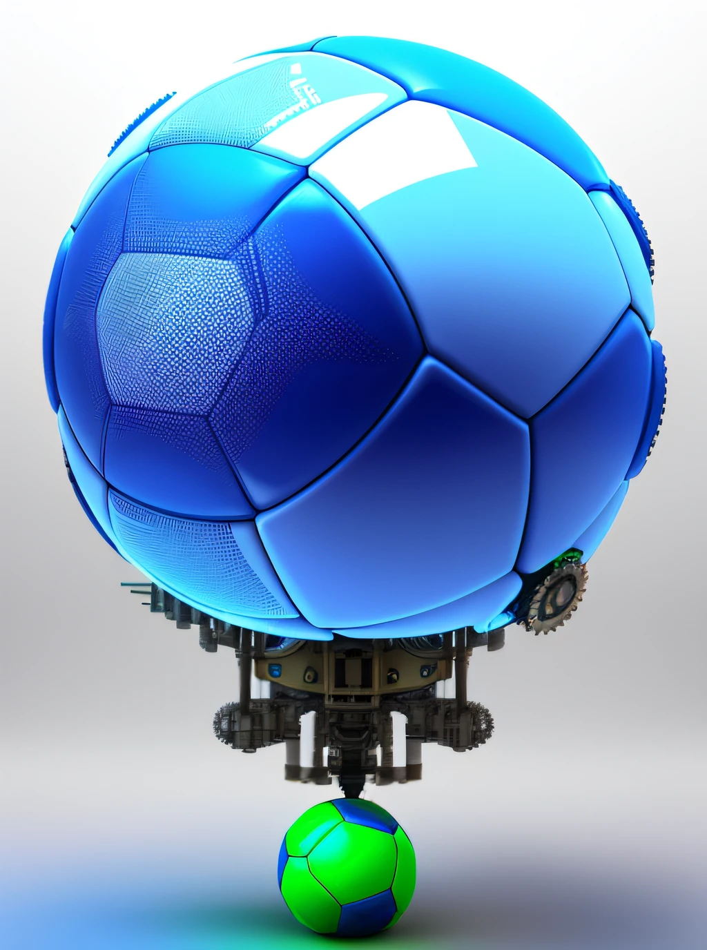"Futuristic robotic soccer ball, estilo steampunk, realista, vivid lights."