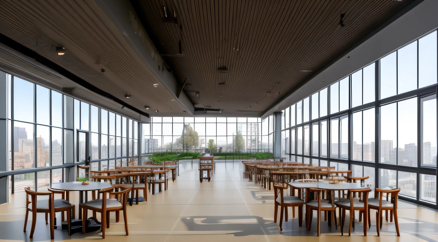 dvArchModern, 14mm, F1.8, enviroment, photographrealistic, Hyper-realistic, devout, ultra-detailliert, Empty space, Stage background, Dining hall, University cafeteria, High dynamic range indoors, Lots of dining tables，Hospital cafeteria，Background with