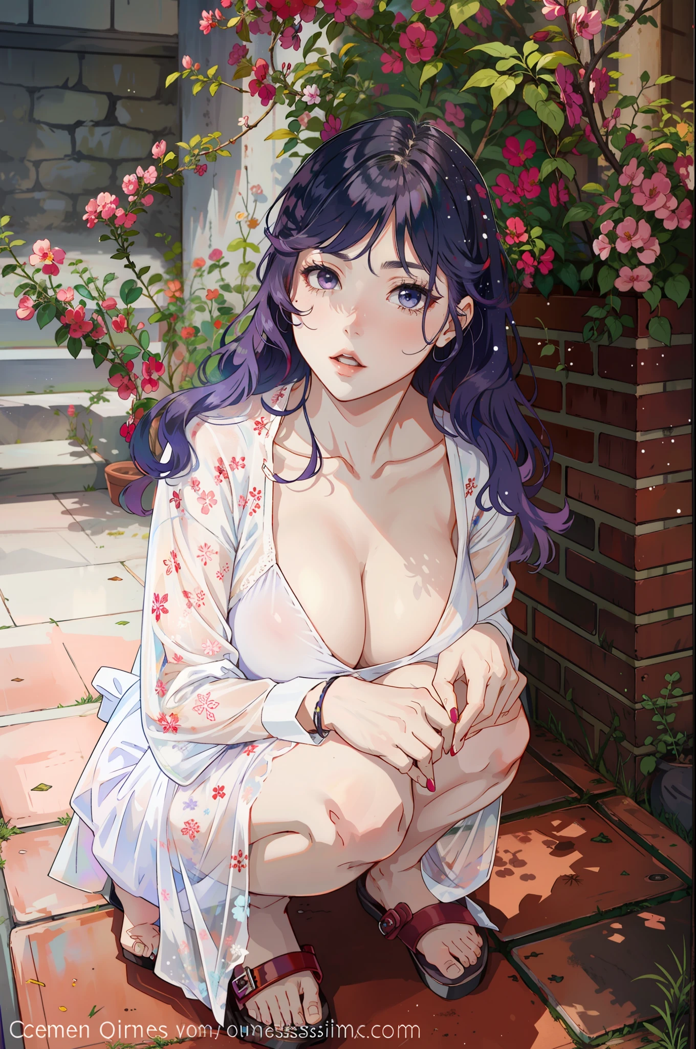 Purple colored hair,huge tit,White skin of the