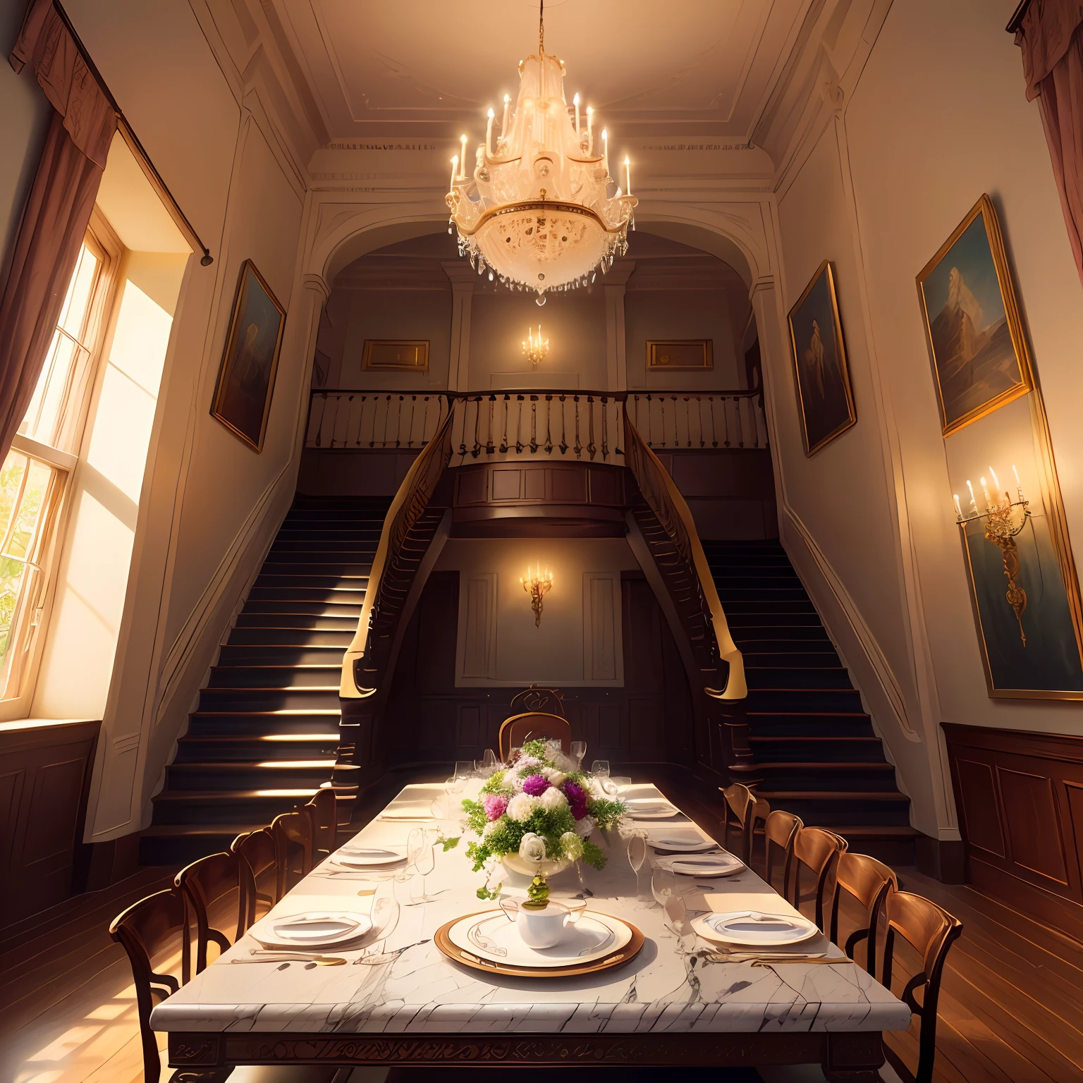 Located in a privileged area of the city, An impressive luxurious mansion is located, that exudes opulence and sophistication in all its details. Ao entrar, os olhos se deparam com um imponente lustre, suspenso no teto, que brilha intensamente, espalhando uma luz suave e envolvente por todo o ambiente.
The heart of the house is the kitchen, Designed to please even the most demanding palates. In addition to being wide and airy, She is a true portrait of good taste and elegance. O destaque fica por conta de uma suntuosa bancada de granito, meticulously chosen to suit the luxurious proposal of the environment. Nela, All the latest equipment is present, that guarantee practicality and comfort for the realization of any type of gastronomic preparation.
The stairs leading to the upper floors are lined with the same sophistication as the rest of the mansion. Degrau a degrau, It is impossible not to be impressed by the brightness and texture of the granite used. The feeling when stepping on these stairs is that you are floating in the midst of a majestic environment and worthy of kings.
After climbing the stairs, chegamos a uma sala de estar deslumbrante, onde nos deparamos com uma salada luxuosa. A mesa de jantar, elegantemente ornamentada, is full of fresh and colourful ingredients, todos dispostos de forma meticulosamente arranjada. Delicate silver and crystal utensils, plus beautiful fine porcelain plates, complete the perfect setting for an unforgettable meal.
It is impossible not to be enchanted by the impeccable decoration and luxurious atmosphere that this mansion provides. Every detail is carefully thought out to awaken the senses and provide a unique experience to its residents and guests. From the chandeliers on the ceiling to the luxurious salad, Everything in this place is a true invitation to live a life full of refinement and comfort.