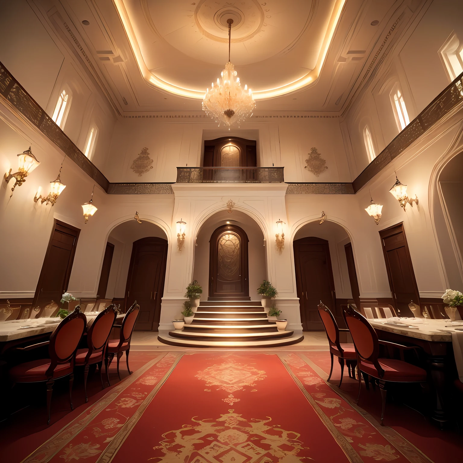 Located in a privileged area of the city, An impressive luxurious mansion is located, that exudes opulence and sophistication in all its details. Ao entrar, os olhos se deparam com um imponente lustre, suspenso no teto, que brilha intensamente, espalhando uma luz suave e envolvente por todo o ambiente.
The heart of the house is the kitchen, Designed to please even the most demanding palates. In addition to being wide and airy, She is a true portrait of good taste and elegance. O destaque fica por conta de uma suntuosa bancada de granito, meticulously chosen to suit the luxurious proposal of the environment. Nela, All the latest equipment is present, that guarantee practicality and comfort for the realization of any type of gastronomic preparation.
The stairs leading to the upper floors are lined with the same sophistication as the rest of the mansion. Degrau a degrau, It is impossible not to be impressed by the brightness and texture of the granite used. The feeling when stepping on these stairs is that you are floating in the midst of a majestic environment and worthy of kings.
After climbing the stairs, chegamos a uma sala de estar deslumbrante, onde nos deparamos com uma salada luxuosa. A mesa de jantar, elegantemente ornamentada, is full of fresh and colourful ingredients, todos dispostos de forma meticulosamente arranjada. Delicate silver and crystal utensils, plus beautiful fine porcelain plates, complete the perfect setting for an unforgettable meal.
It is impossible not to be enchanted by the impeccable decoration and luxurious atmosphere that this mansion provides. Every detail is carefully thought out to awaken the senses and provide a unique experience to its residents and guests. From the chandeliers on the ceiling to the luxurious salad, Everything in this place is a true invitation to live a life full of refinement and comfort.