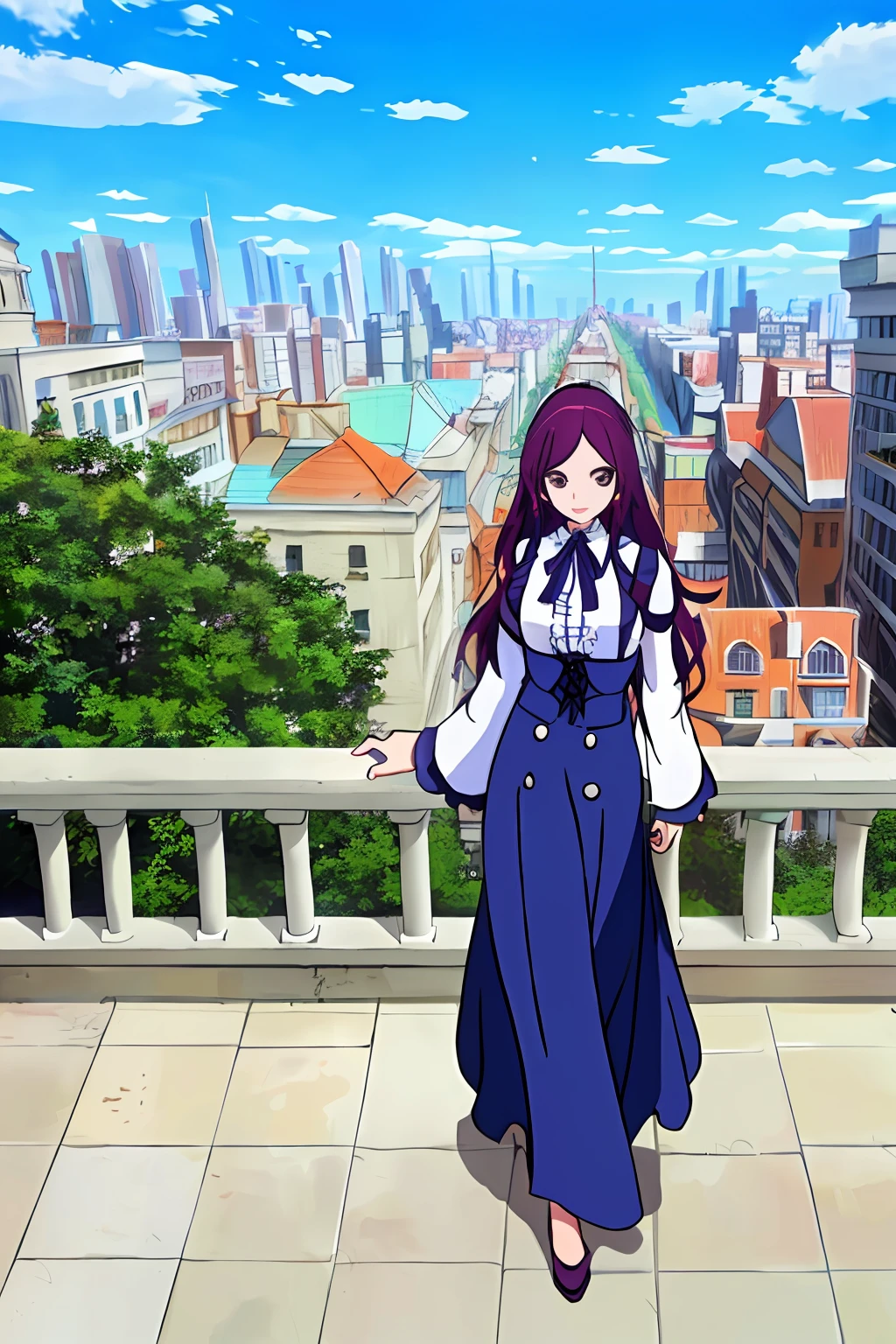 original outfit, 1girl, long hair, solo, detached sleeves, cityscape,