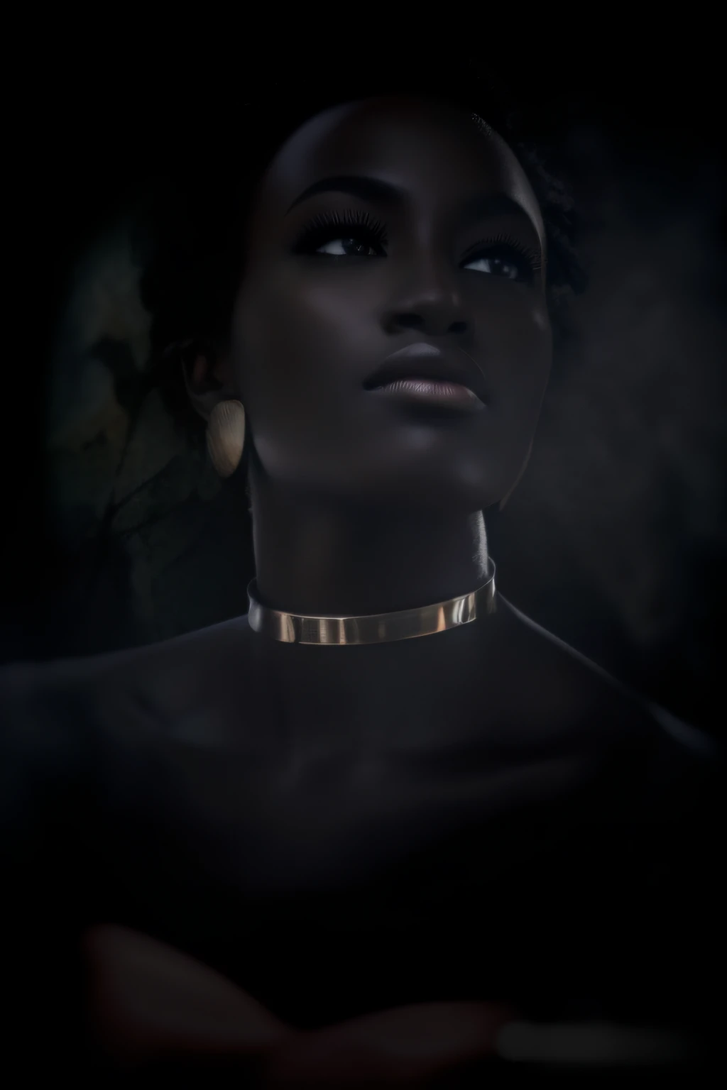 1 mulher, negra, sozinha, modelo, rosto de 34 anos, cores vividas, realista,  detalhes, desfoque suave, Canon lens defoliation 50 mm 1.4, imagem 3D, imagem hd, 8K, Photo in photographic studio, realistic, super sharp imaem