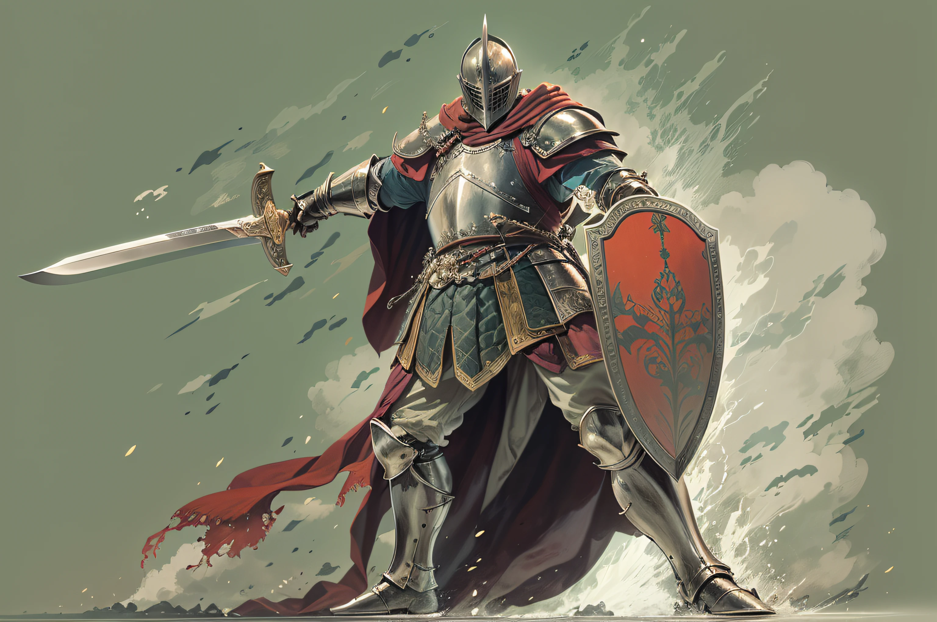 a powerful medieval knight brandishing a huge sword