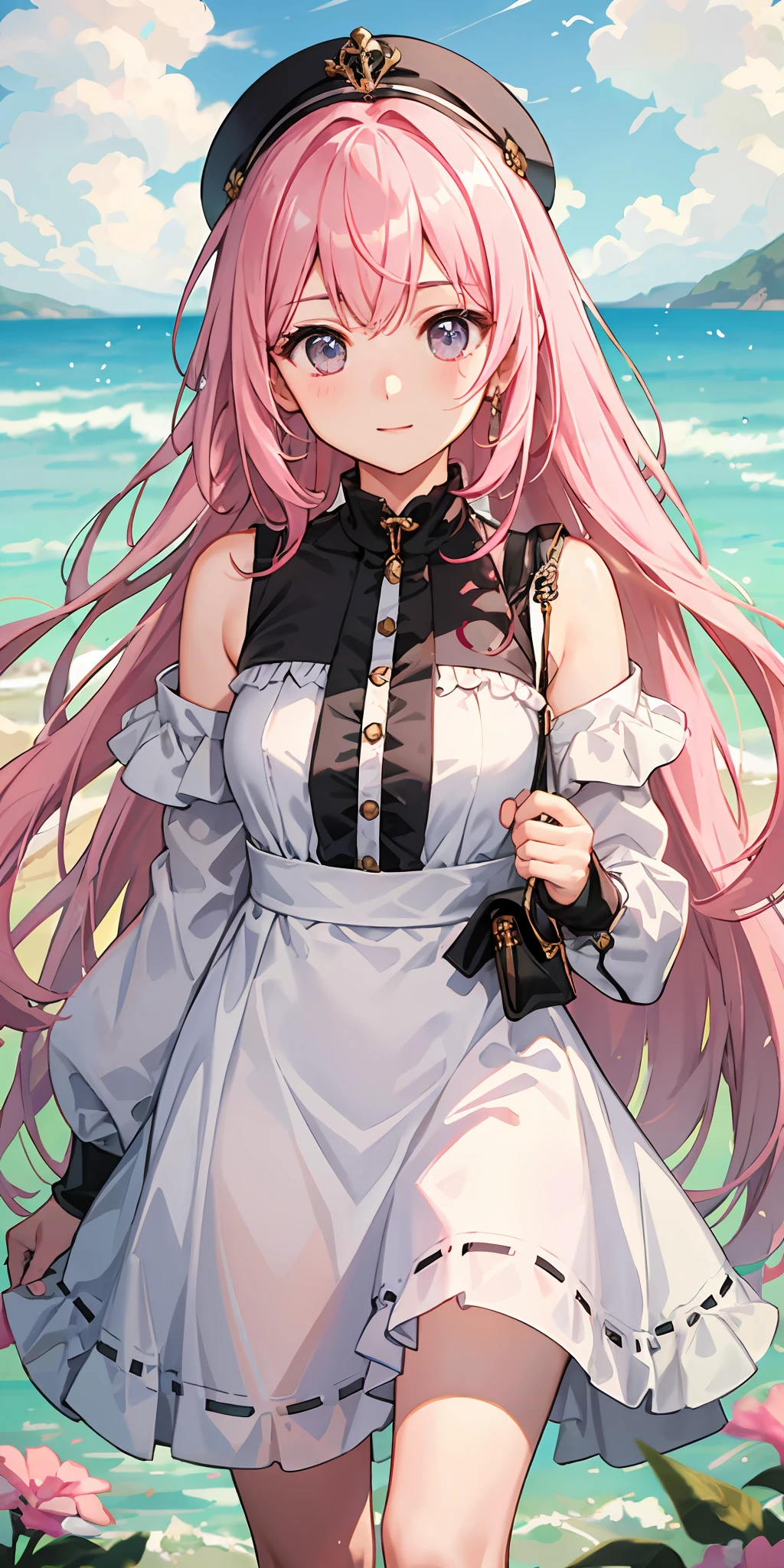 (top-quality)、one girls、Pink Long Hair、Sheer sunlight、Facing the viewer、