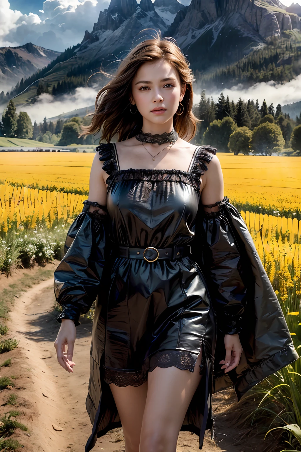(realistic:1.3), finely detailed, quality, rembrandt lighting, (masterpiece:1.2), (photorealistic:1.2), (best quality), (detailed skin:1.3), (intricate details), dramatic, ray tracing, 1girl, movie actress natalie woods, (Meadow, Sun, Clouds, Field, Farming, Starlight, Walking trail)