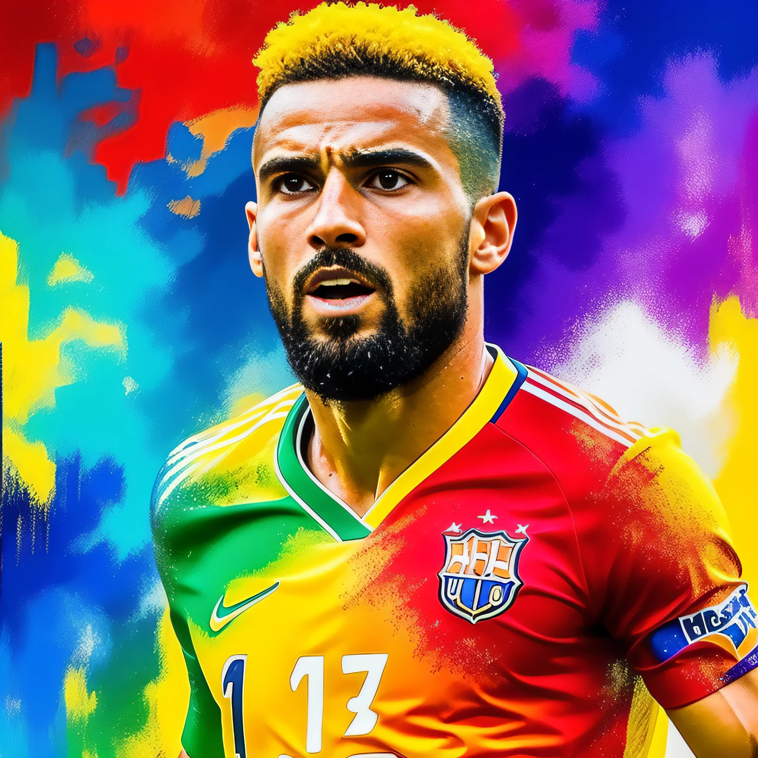 Futebol. Estilo de pintura: "impressionismo", com cores vibrantes bem definidas em 8K. Paint so that the characters are easily recognizable and reveal the perfection of the characters' facial expressions.