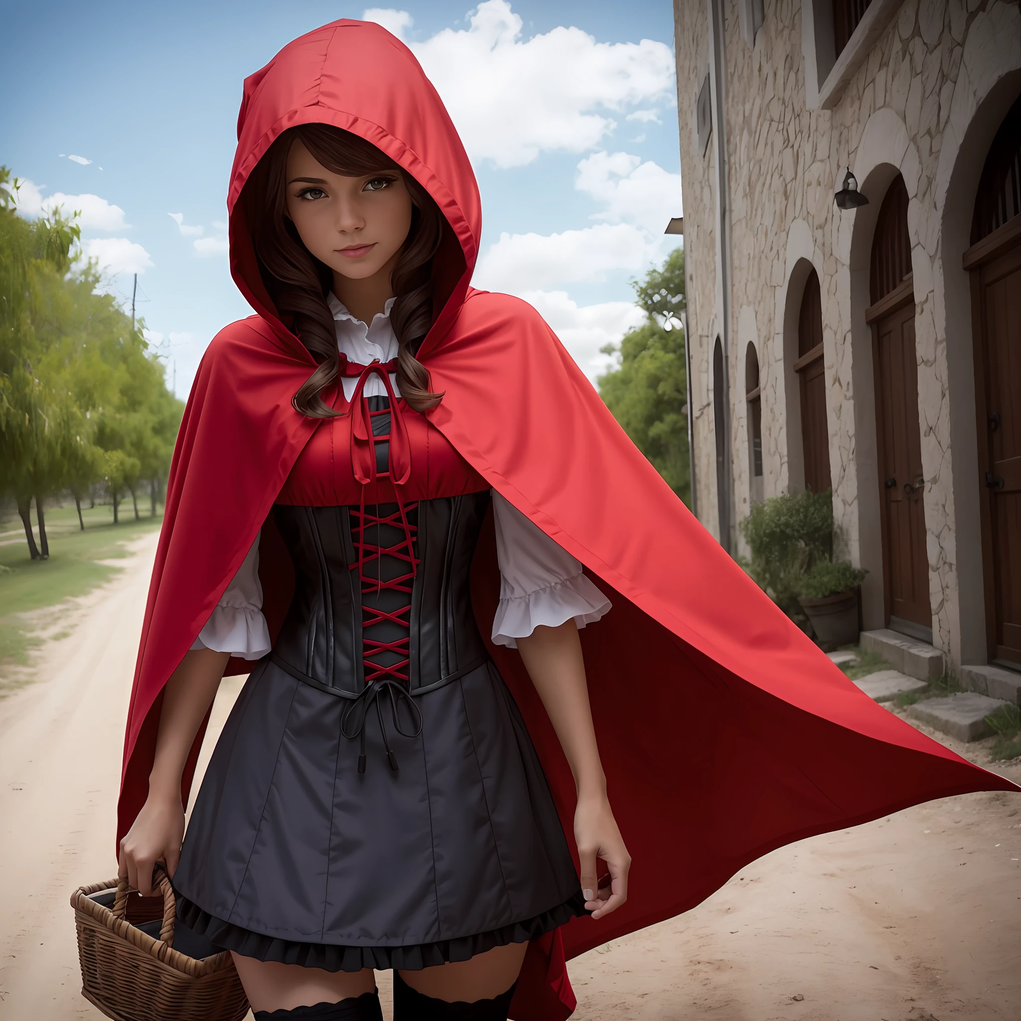 Little Red Riding Hood is a well-known character. Lora works with a force of (0.8 - 0.5) Use these numbers to get the best results. The Lora adapts perfectly to various styles and is compatible with various models. It can be used individually to create the female version of Little Red Riding Hood or it can be used to dress up your favorite characters in red-hooded tale outfits. Para usar o Lora, use as seguintes Tags: (Capuz vermelho, cabo, espartilho, vestir, saia vermelha), (cesta de frutas). Divertir-se!!