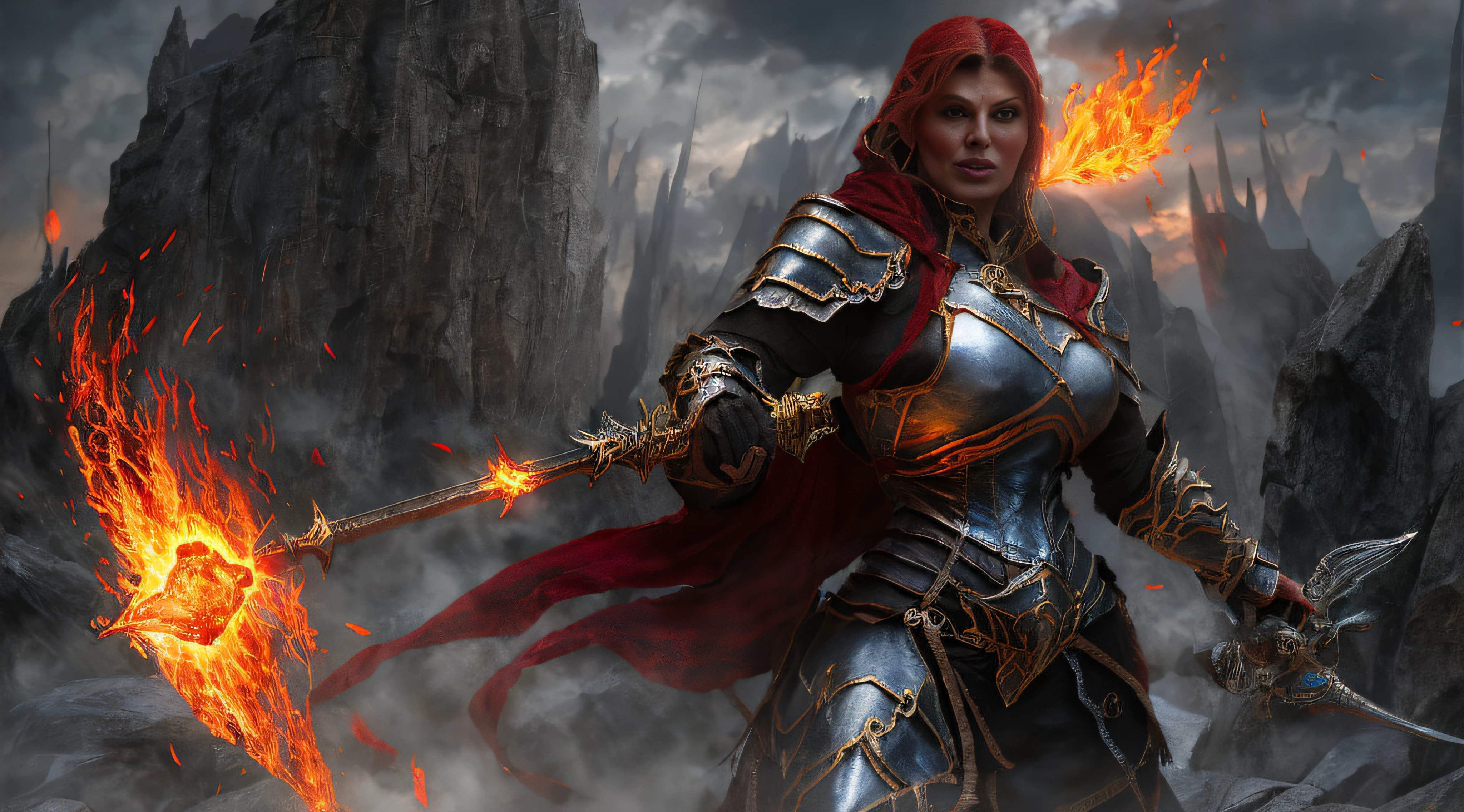 arafed woman in armor holding a sword and fire, beautiful female assassin, female assassin, epic fantasy digital art style, fantasy paladin woman, epic fantasy art style, epic fantasy style art, female vampire warrior, fantasy warrior, beautiful female warrior, female warrior, epic fantasy character art, epic fantasy style, female mage, fantasy character photo, a fantasy warrior