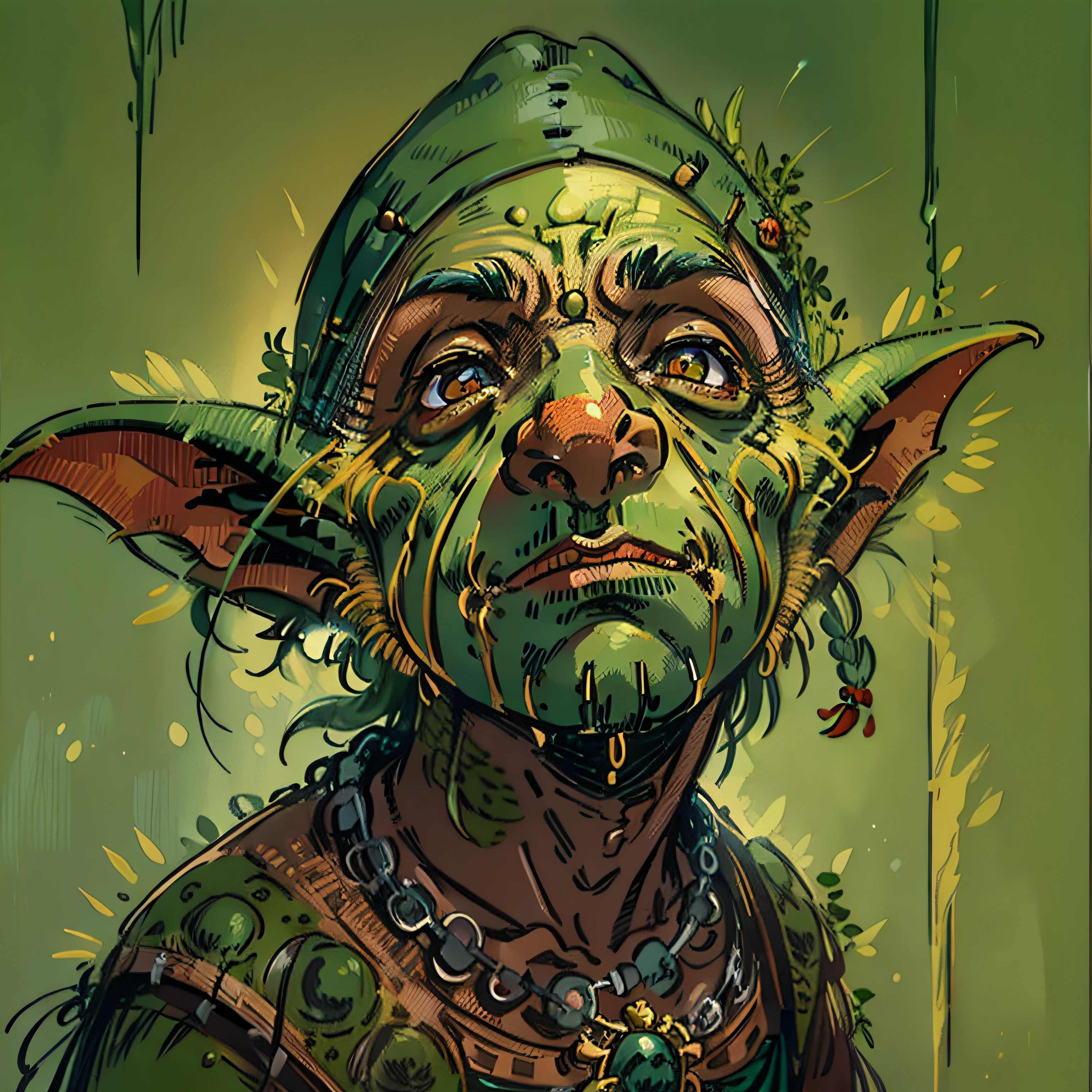 "Skinny goblin, shaman, magic, ugly, RPG character portrait, medieval fantasy, green skin."