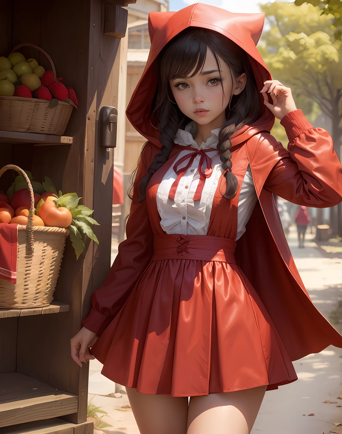 Little Red Riding Hood is a well-known character. Lora works with a force of (0.8 - 0.5) Use these numbers to get the best results. The Lora adapts perfectly to various styles and is compatible with various models. It can be used individually to create the female version of Little Red Riding Hood or it can be used to dress up your favorite characters in red-hooded tale outfits. Para usar o Lora, use as seguintes Tags: (Capuz vermelho, cabo, espartilho, vestir, saia vermelha), (cesta de frutas). Divertir-se!!