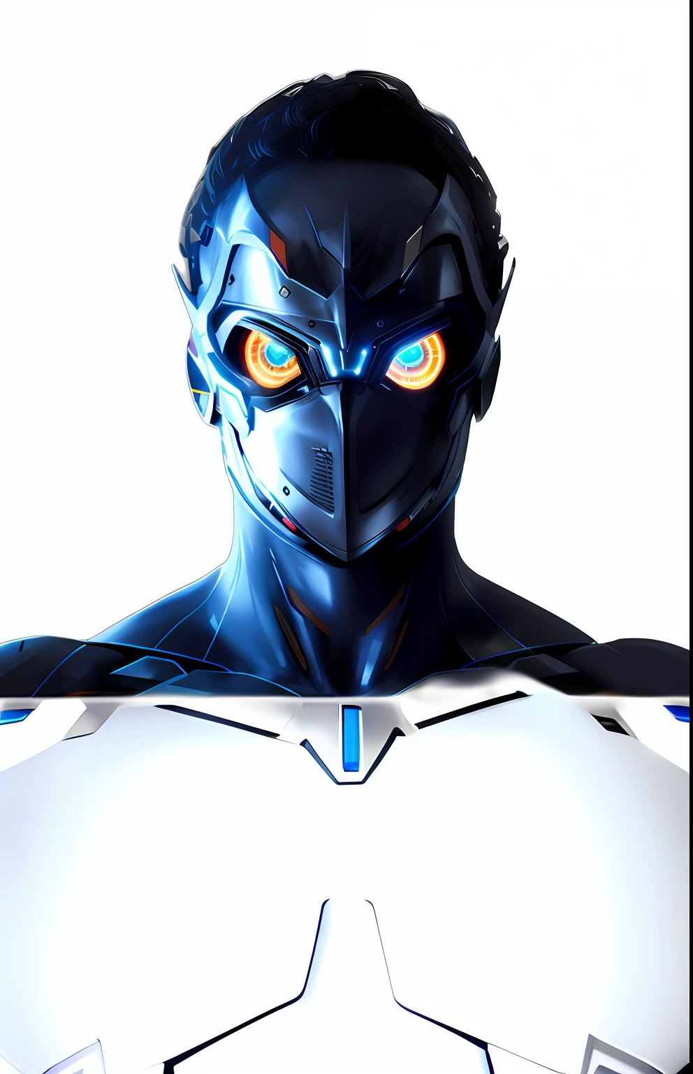Blue technological armor torso down, neon azul