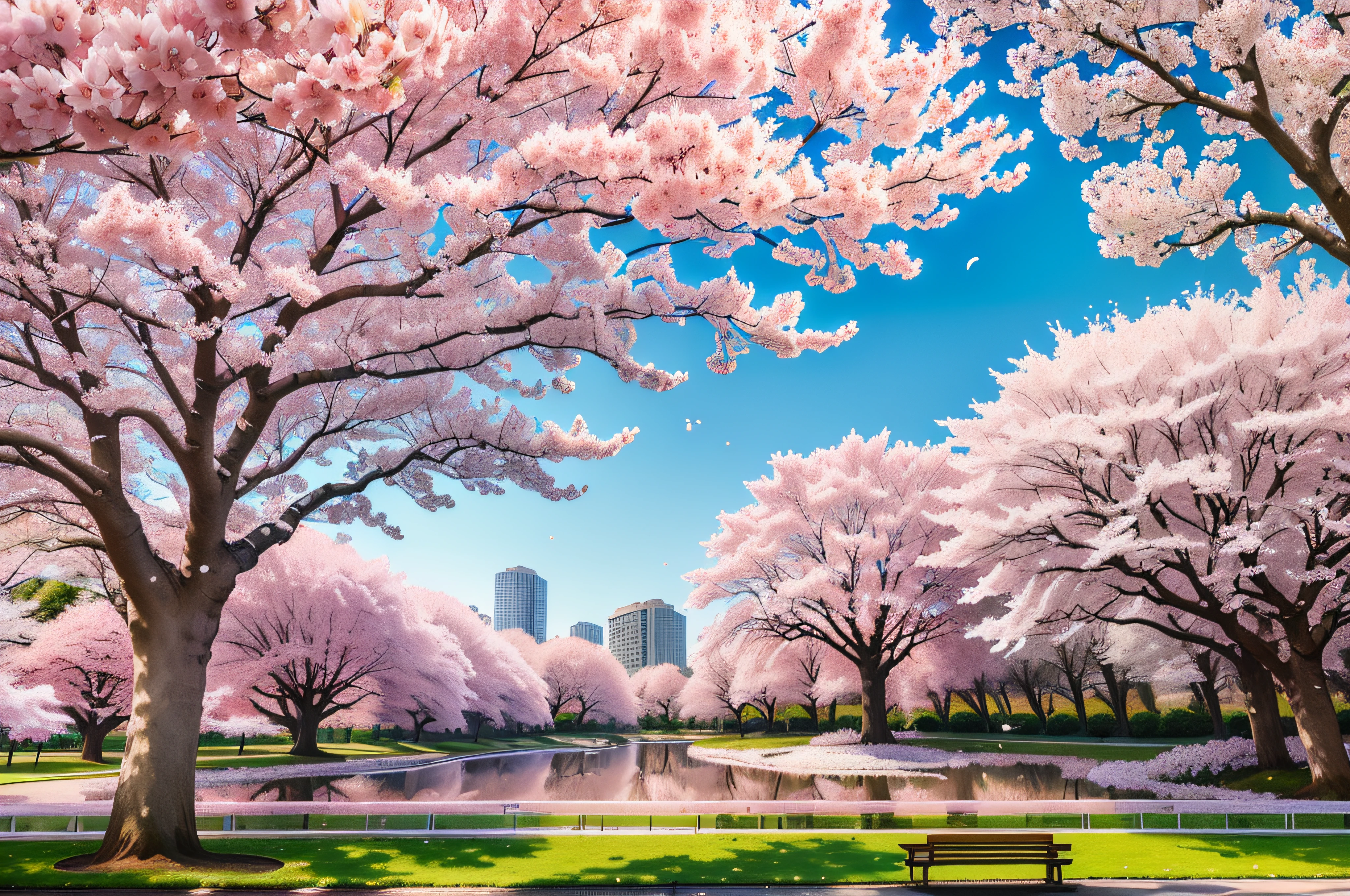White flower tree in park with bench and pond, The cherry tree, cherry blosom trees, cherryblossom, The cherry tree, cherry trees, sakura trees in the background, sakura season, cherry blossom, lush sakura trees, cherry blossom forest, under a cherry blossom tree, sakura trees in the background, cherry blossoms in the wind, giant cherry trees, The cherry tree