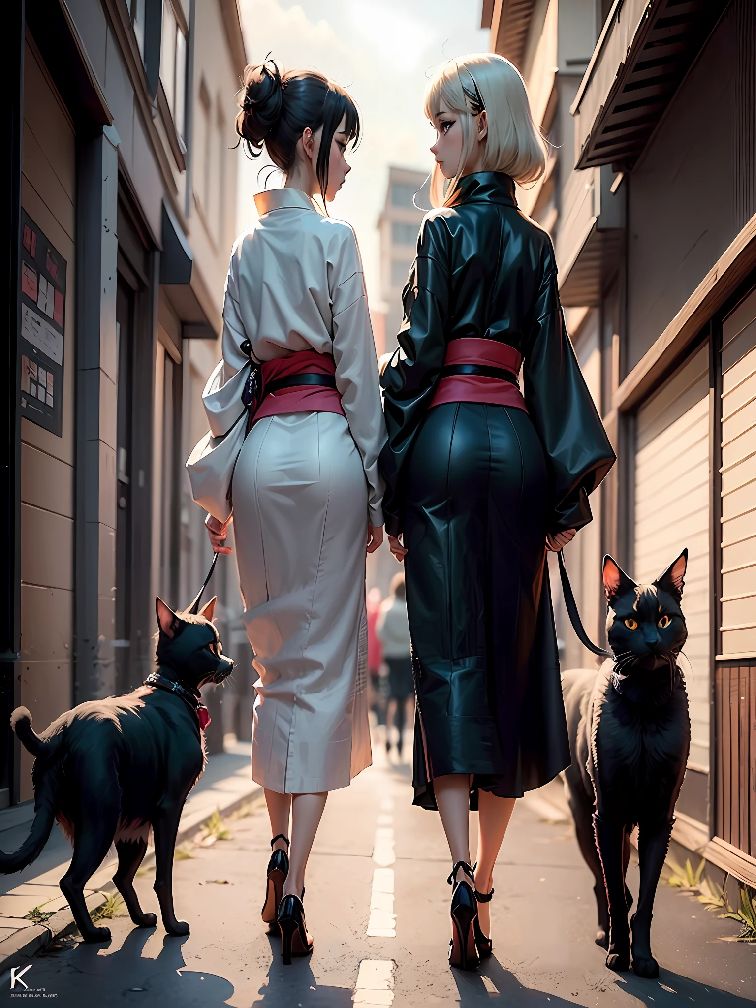 Anime girl in kimono clothes walking with two black cats, anime style 4 k, 4 k manga wallpaper, badass anime 8 K, Pixiv Contest Winner, anime art wallpaper 4k, anime art wallpaper 4k, anime style illustration, Anime art wallpaper 8k, best anime 4k konachan wallpaper, demon slayer rui fanart --auto