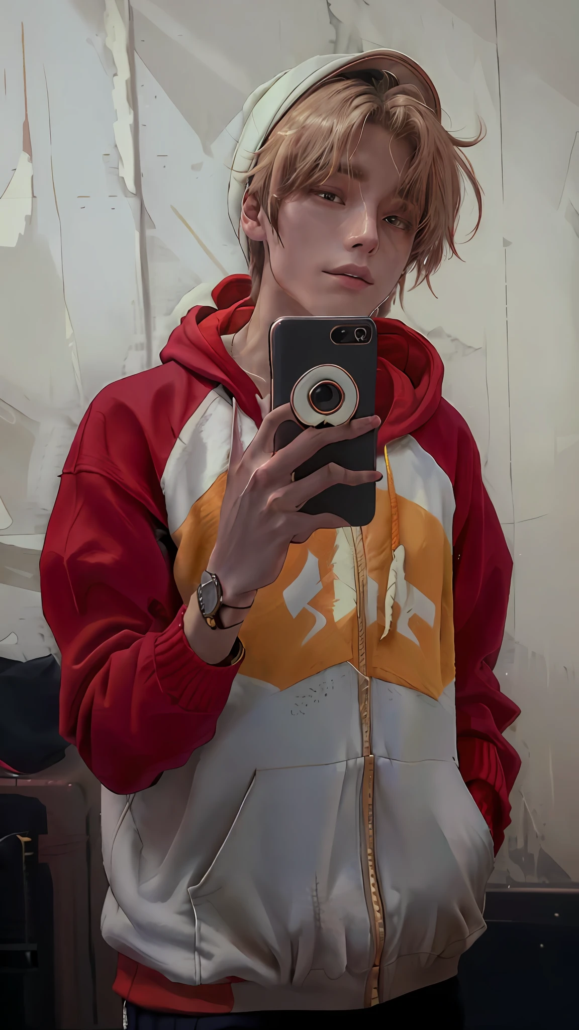 arafed man in a red and white hoodie taking a selfie, wearing a hoody, red hoodie, wearing a red hoodie, wearing a scarlet hoodie, wearing hoodie, hoodie, hoody, in a hoodie, wearing sweatshirt, wearing a hoodie, wearing hood, hat and hoodie, around 1 9 , wearing a hood, profile pic, old picture