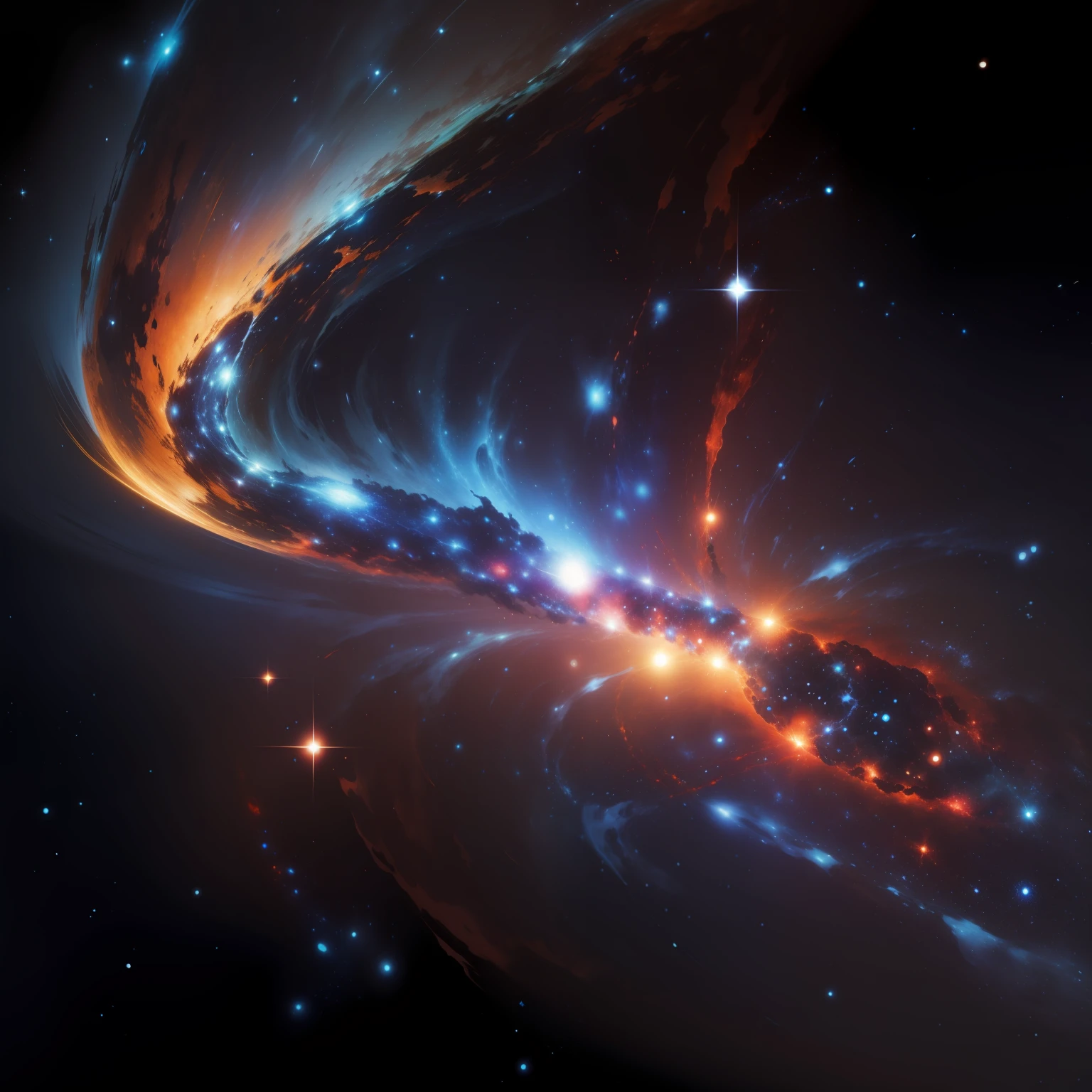 blue and orange galaxy. fundo preto.