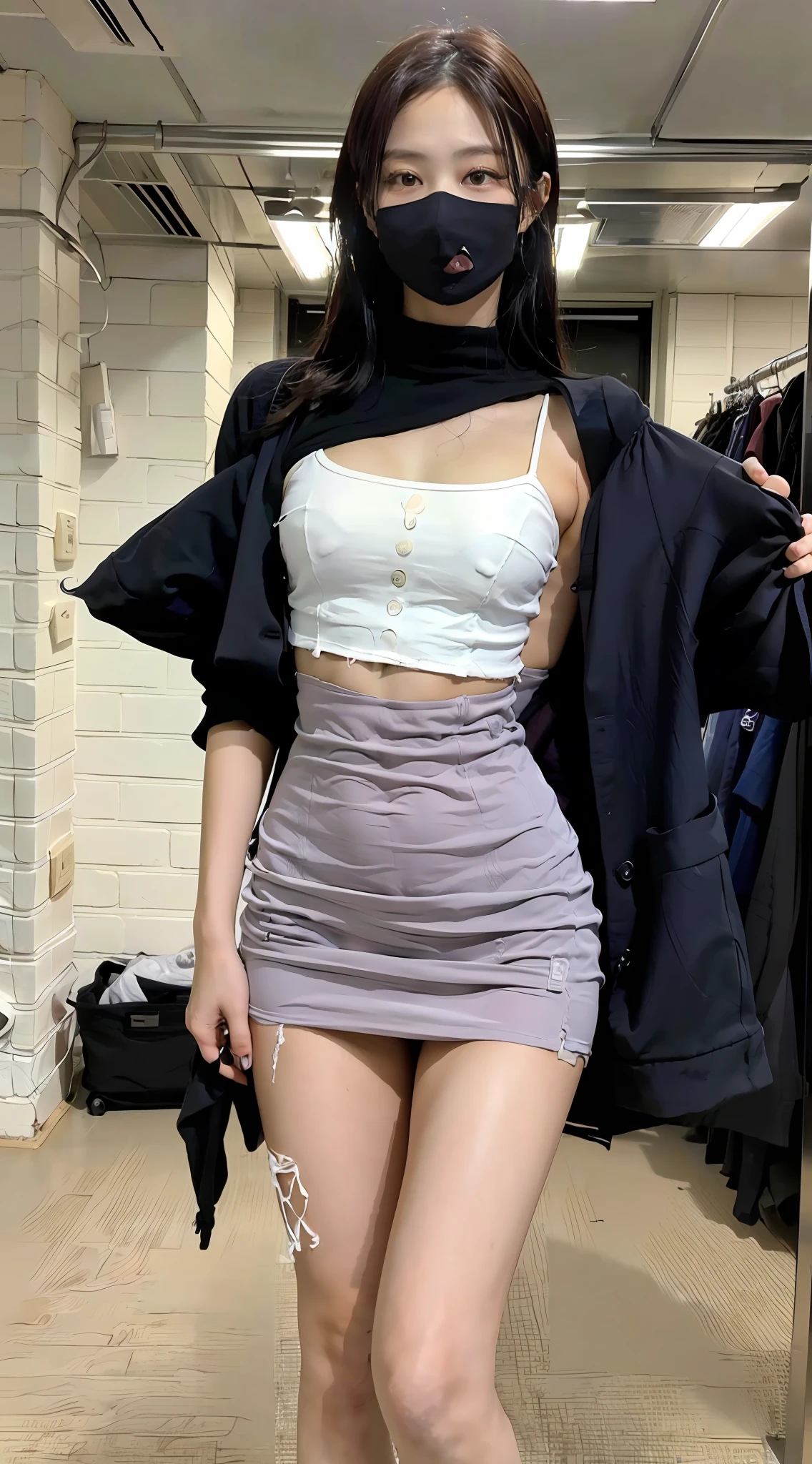 (1girl in:1.3), (high angle full body shot),fair white skin,Slender body,Solo, __body-parts__, Kim Ji-ni Jennie face, Kim Ji-ni Jennie face, Kim Ji-ni Jennie face, Heroic characters, Ruins, 8k Resolution images, Intricate Symmetry Details. The whole picture is invincible and heroic, mainly a complete picture of a woman standing all over her body, with smooth movements and a confident expression、((groin、thighs thighs thighs thighs、decolletage、abdominals、a navel))、(Mini Camisole、a miniskirt)、sexypose
