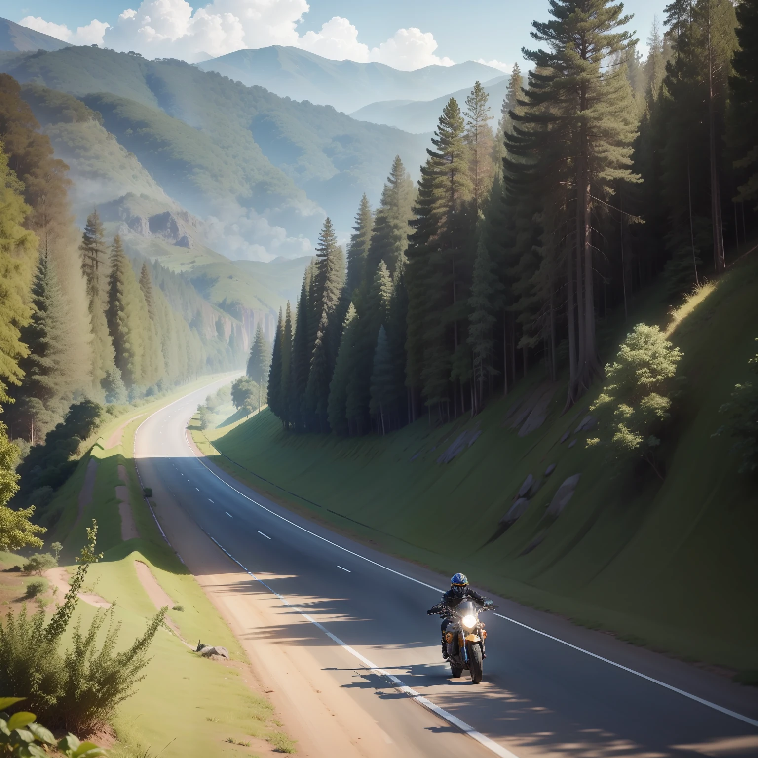 moto trail de alta cilindrada na rodovia em meio a natureza