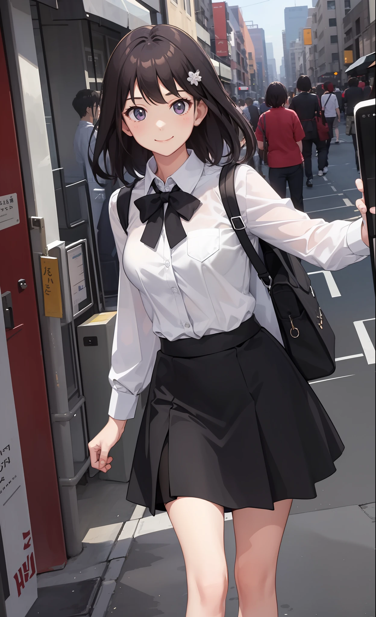 1girl in、A smile、The shirt、Blouse、skirt by the、(small tits)Chilarism、movement、