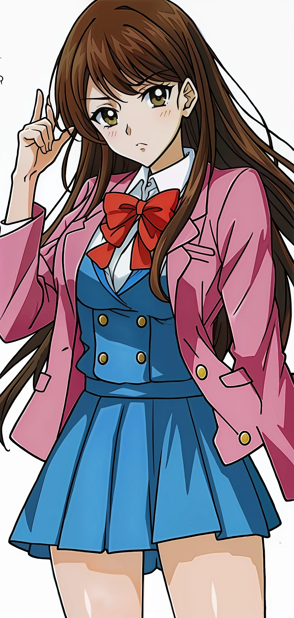  anime na jaqueta rosa e saia azul com gravata borboleta, Estilo Ace Attorney, Em Phoenix Wright Ace advogado, Maya Fey, da Ace Attorney, Anya, Spy X Family, Chiaki Nanami, Danganronpa, Estilo de Tsubasa Nakai, Arte Oficial, Fujita Goro!, inspirado em Hisui Sugiura, Meninaime chamada Lucy, magic school uniform