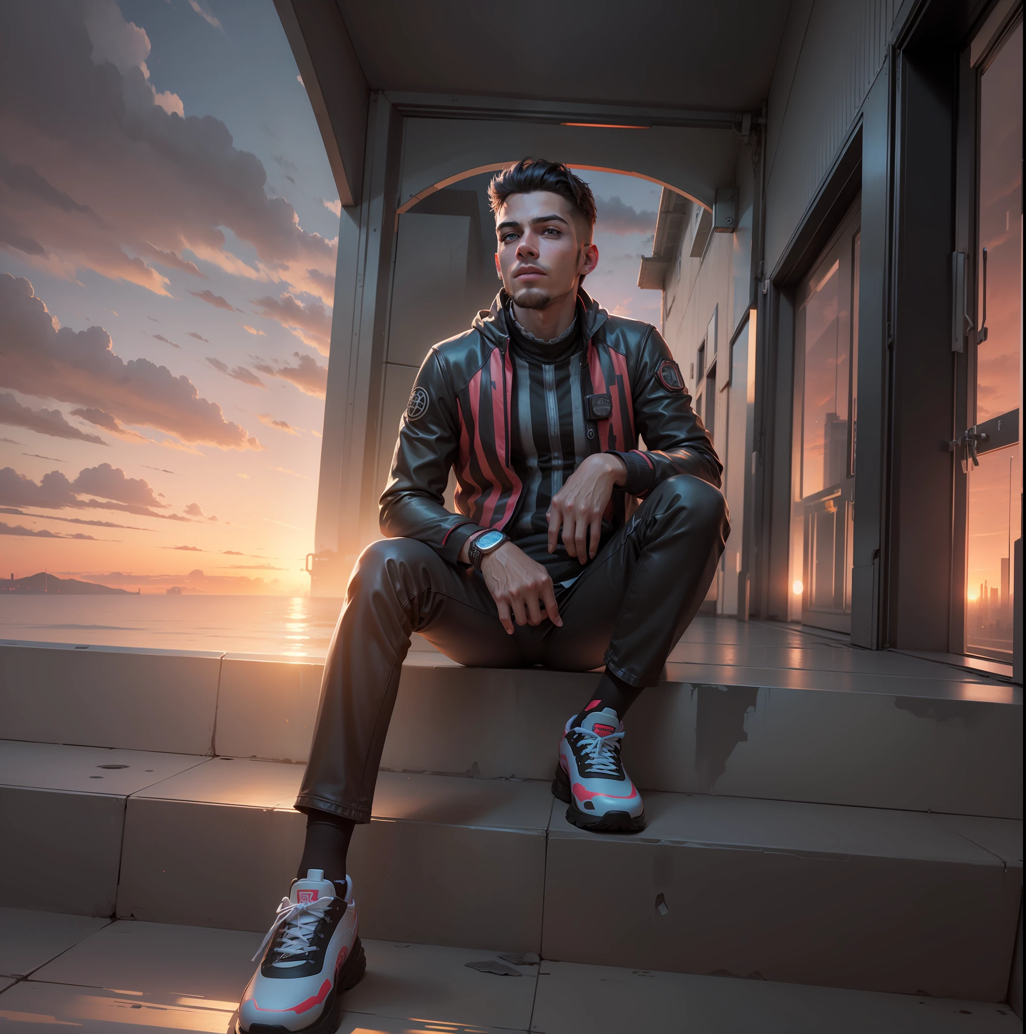 Change background cyberpunk handsome
boy, realistic face, 8k, ultra realistic,sunset