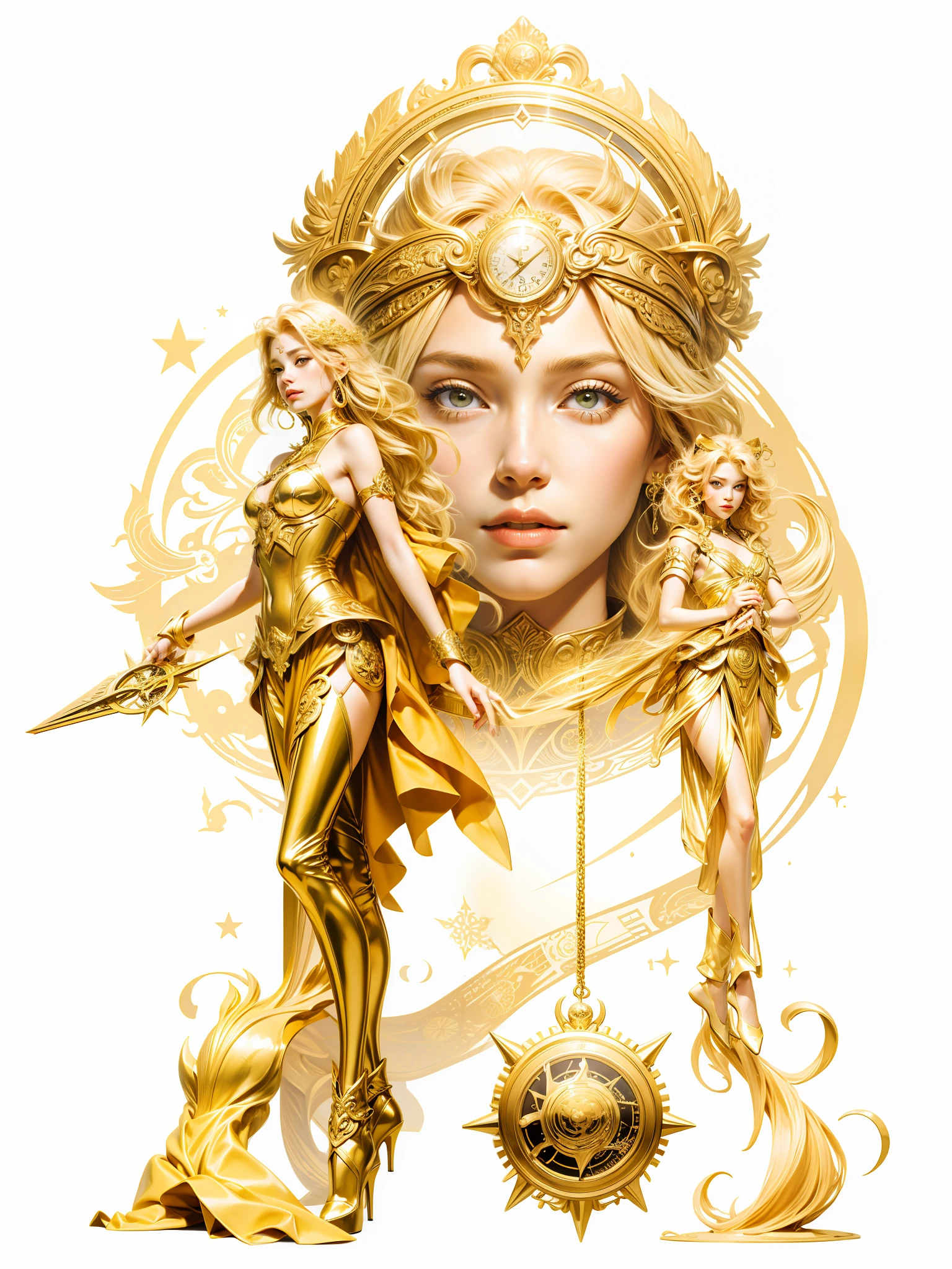 A blonde woman, Magic Golden Leo astrolabe,Yellow-haired people,Next to the lion
