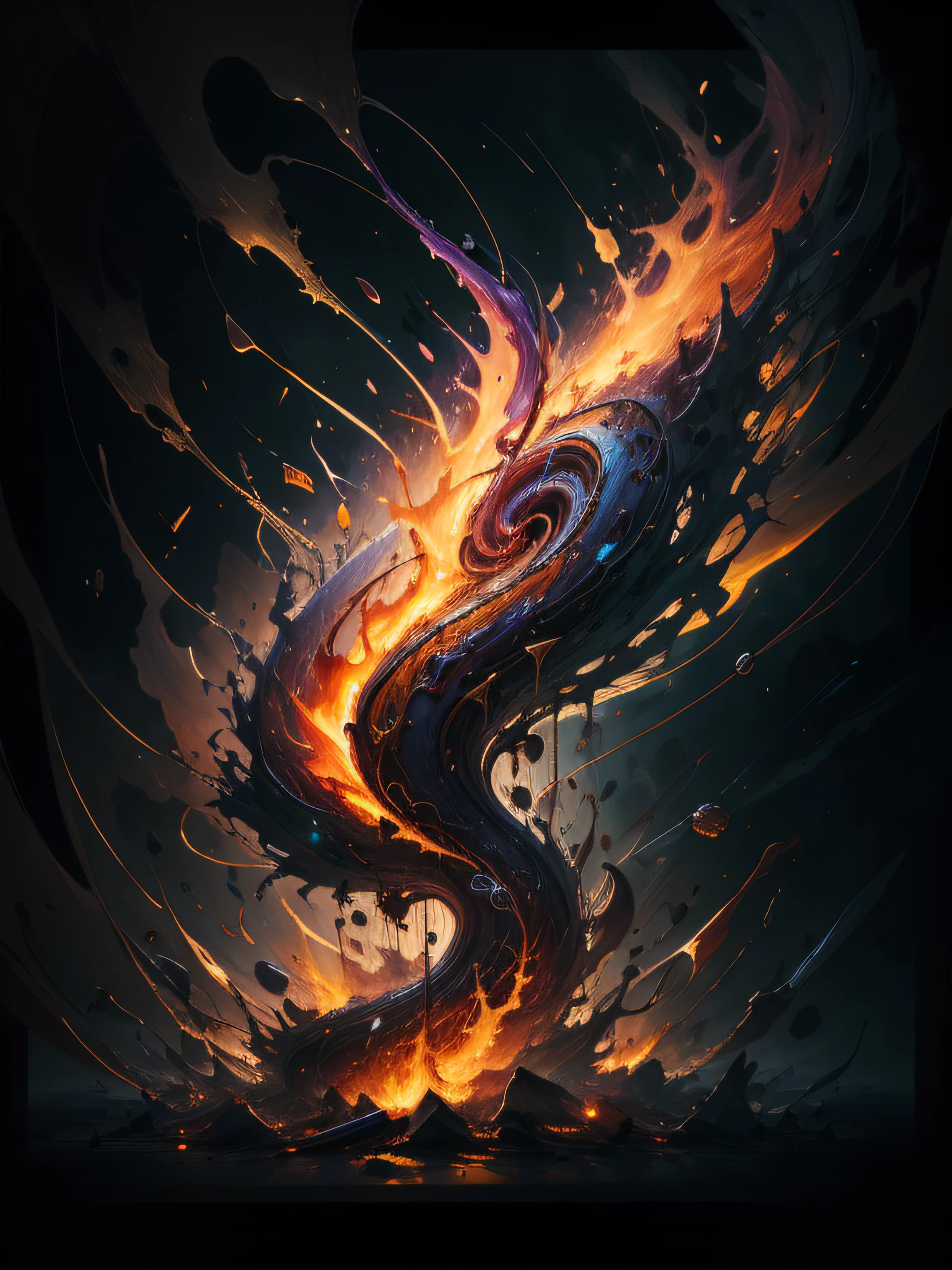 musical note,Music, Burning flame,super high-quality model, Ethereal background, Abstract beauty, Explosive volume, oil painted, Heavy strokes, paint drips