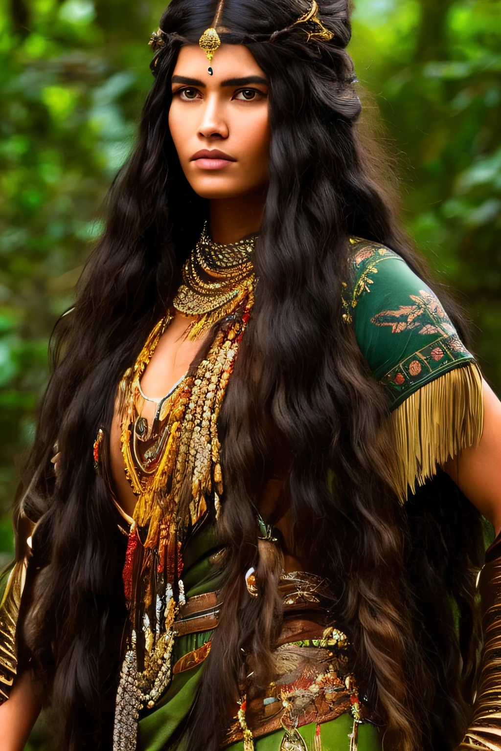 a goddess of hunting and wildlife, a powerful spirit, who protects forests, rivers and wild animals. strong fighter with long hair, she is known for having dark hair and striking beauty, but specific details