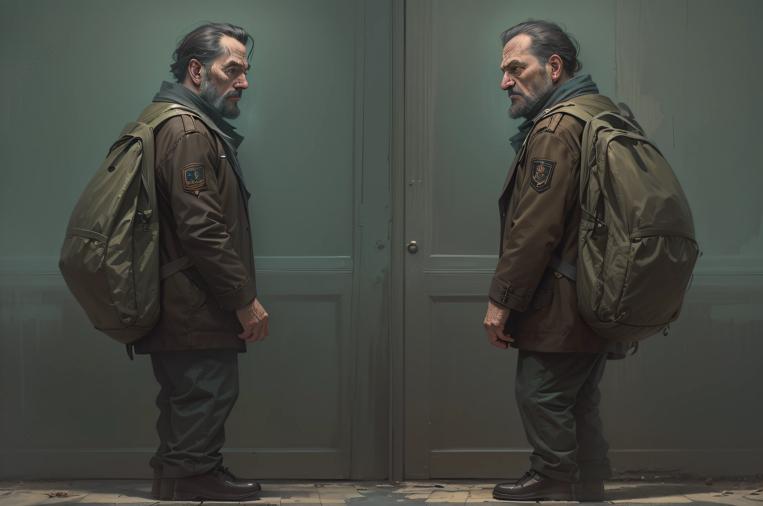 A paranoid man, his head constantly turning, cautiously treads the unfamiliar path.