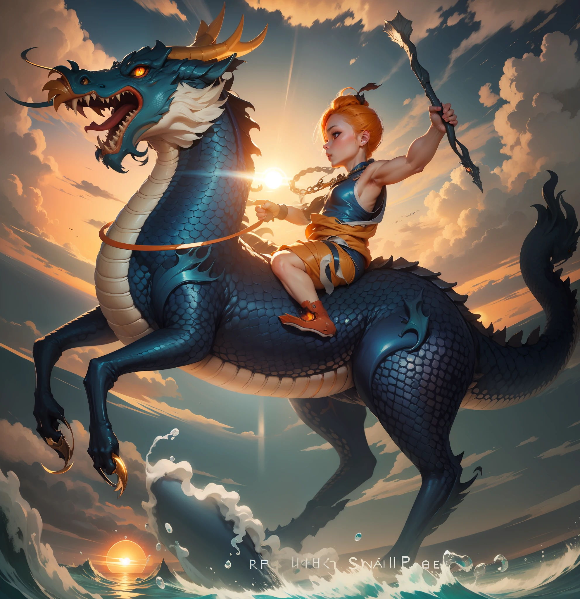 Dragon in the Blue Sea Evening Orange Sun
