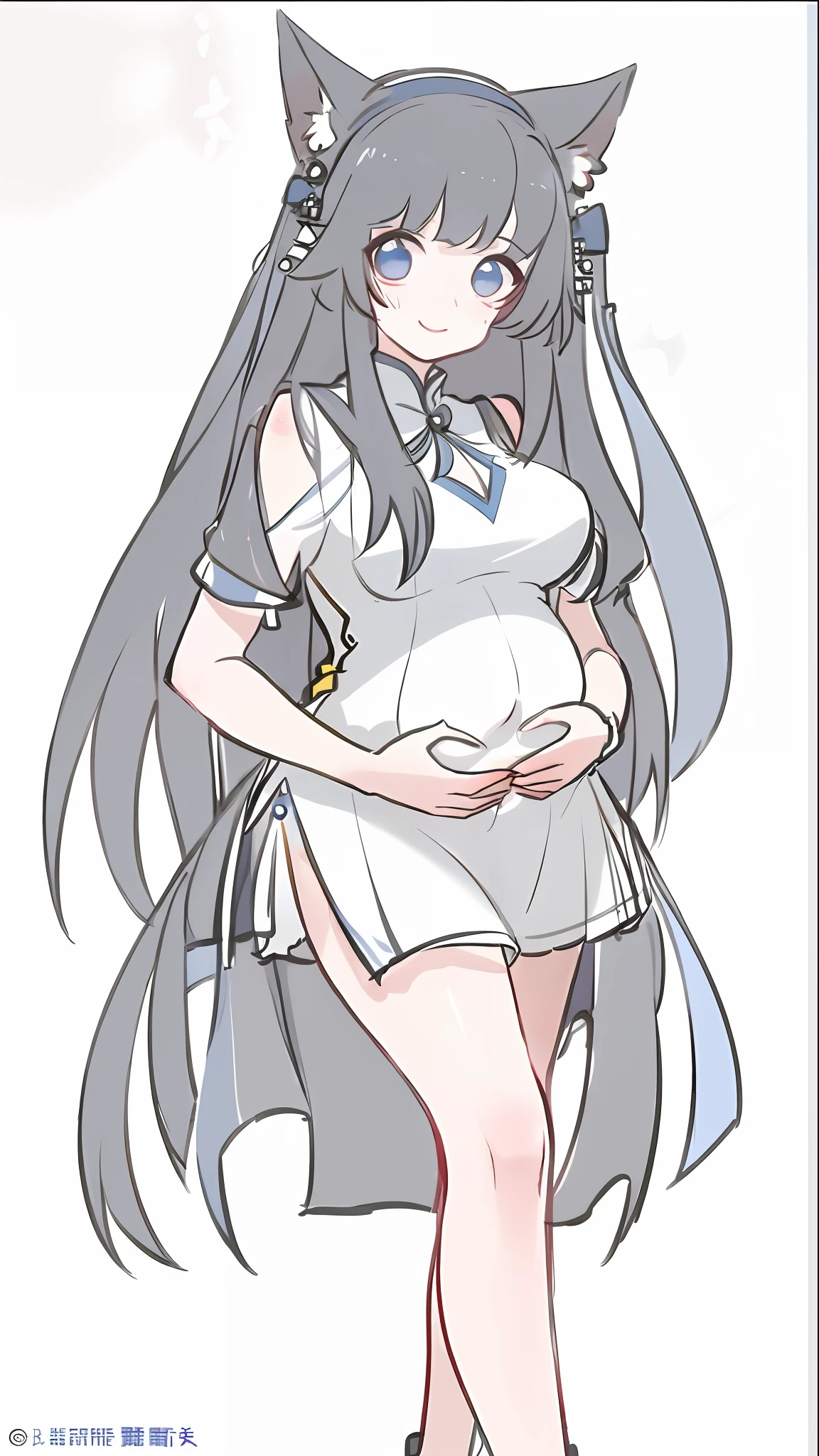 hoang lap、tmasterpiece、Best quality、realisticlying、Hyper-detailing、(Shiny skin,sweat leggs:1.4)、Slim、Look at the audience、1girll、Solo、tennis wear、White polo shirt、White sneakers、white mini-skirt、long whitr hair、silber hair、eBlue eyes、(thick thight:0.5)、动态照明、A high resolution、sharp fokus、depth of fields、Large breasts,Pregnant belly,Pregnant women with,a navel,A pair of hands,ssmile,Eyes are loving,Lines of a tight grid,perfect bodies,Wearing white stockings