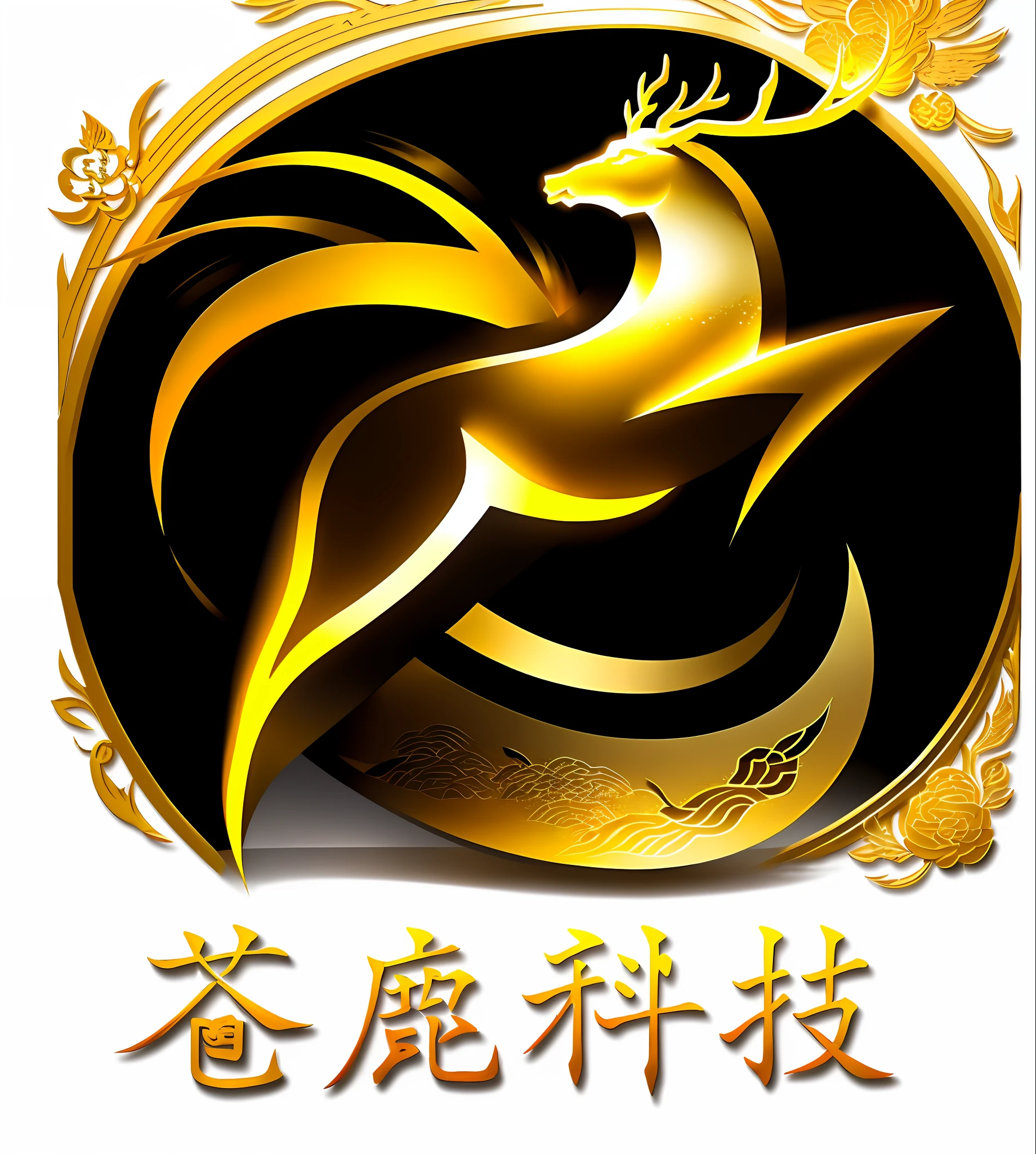 Chinese text on white background with golden deer, golden chinese text, guangjian, Inspired by Huang Shen, logo without text, Xianxia, qiangshu, Deer design language, nanquan, guangjian huang, logo, logo, Golden Deer, xianxia fantasy, inspired by Guo Chun, hua cheng, inspired by Fan Kuan, image