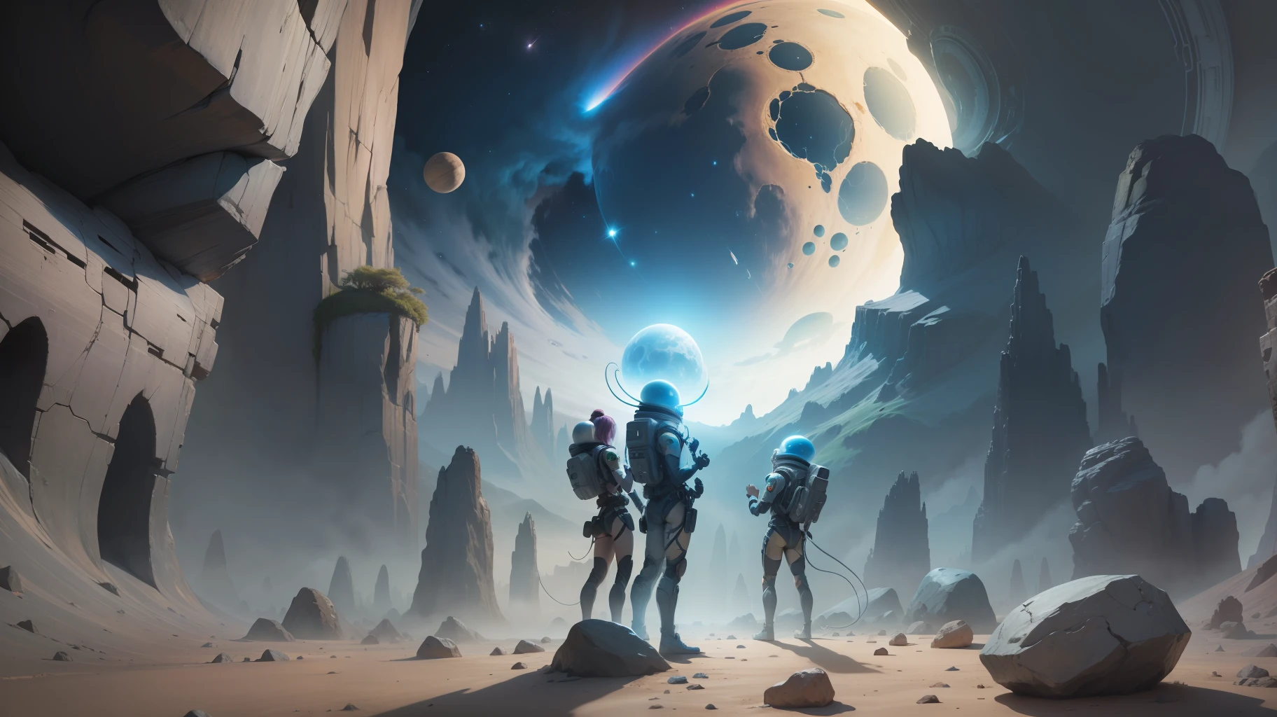 Some aliens, Worshiping a rock, in space.