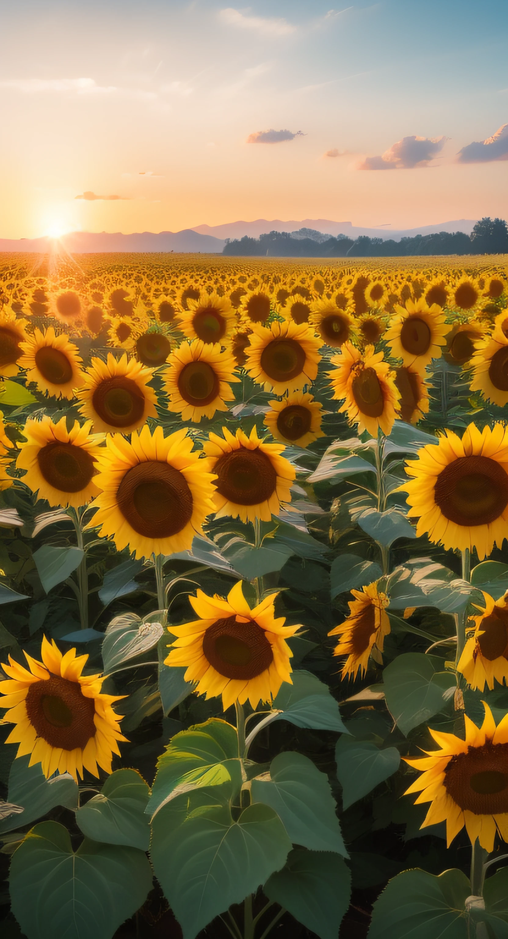 (8K, RAW photogr, Photorealistic:1.25)，a lot of sunflowers，（of a real：1.4），Bright style，