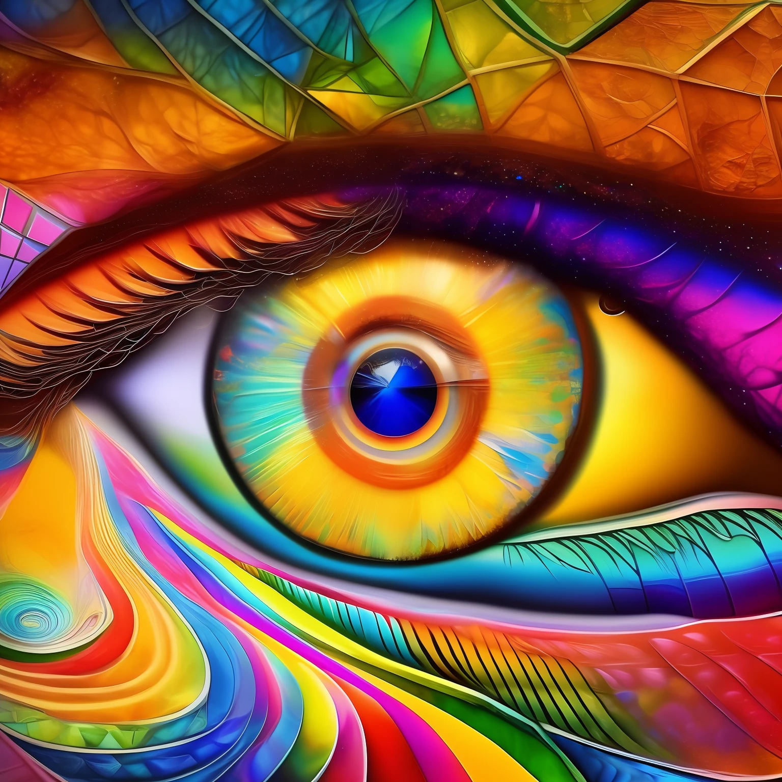 an intricate drawing of an eye, polygons, rainbowshift, Never Ending Loop