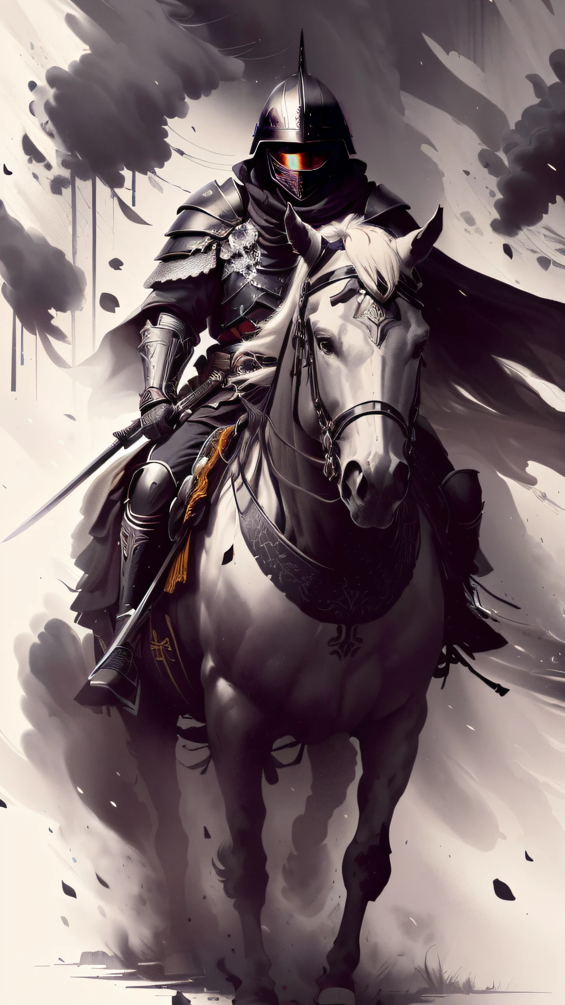 imagem arafed de um homem montado em um cavalo com uma espada, Cavalo Guerreiro, cavaleiro a cavalo, gothic knight, cavaleiro do mal, cavaleiro da fantasia, Hussar alado morto-vivo, cavalo, arte vetorial em preto e branco, pintura de um cavaleiro, high contrast illustrations, samurai touro preto, guerreiro samurai, teutonic knight, guerreiro blindado, cavaleiro em armadura, high contrast illustration