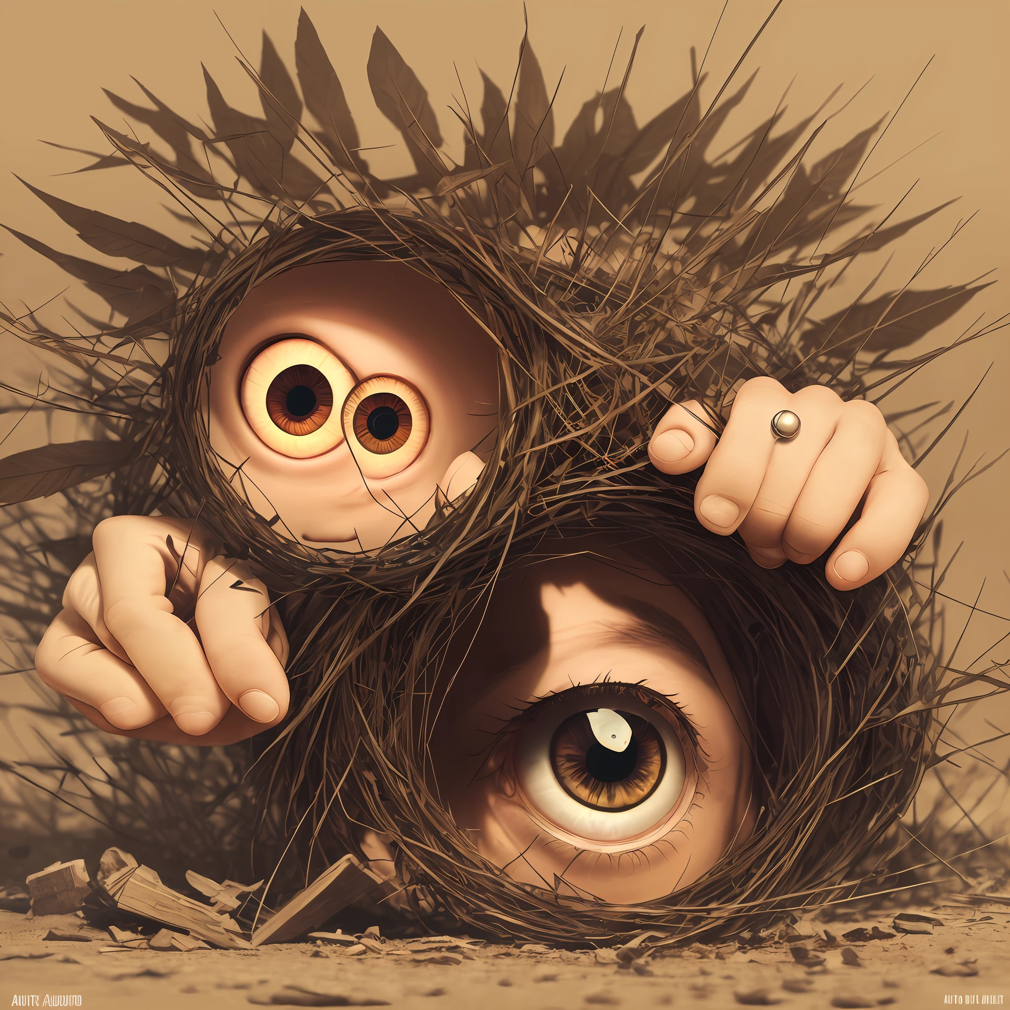 Peering out of tiny eyes, strange new sounds of feet, large hands, excided eyes, puzzed head, strange sounds, concept art, this is your brand new brother --auto
