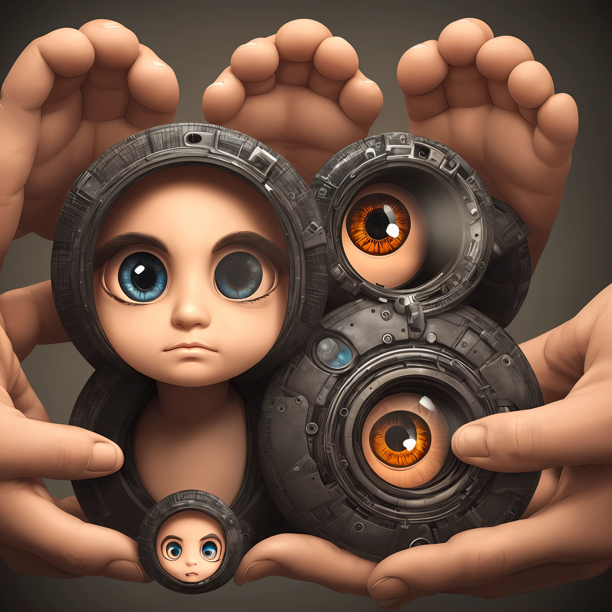 Peering out of tiny eyes, strange new sounds of feet, large hands, excided eyes, puzzed head, strange sounds, concept art, this is your brand new brother --auto