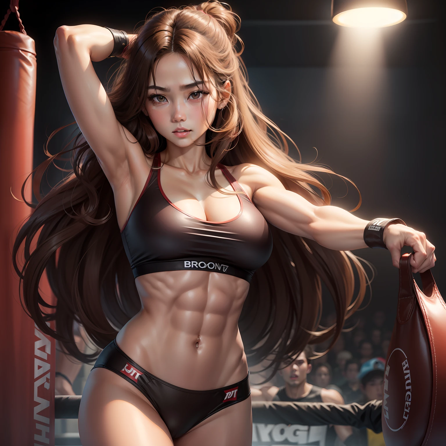 boxing Round Girl high-level image quality Photoquality Good style 爆乳 Brown long hair Toned abs Beautiful and long legs Beautiful face