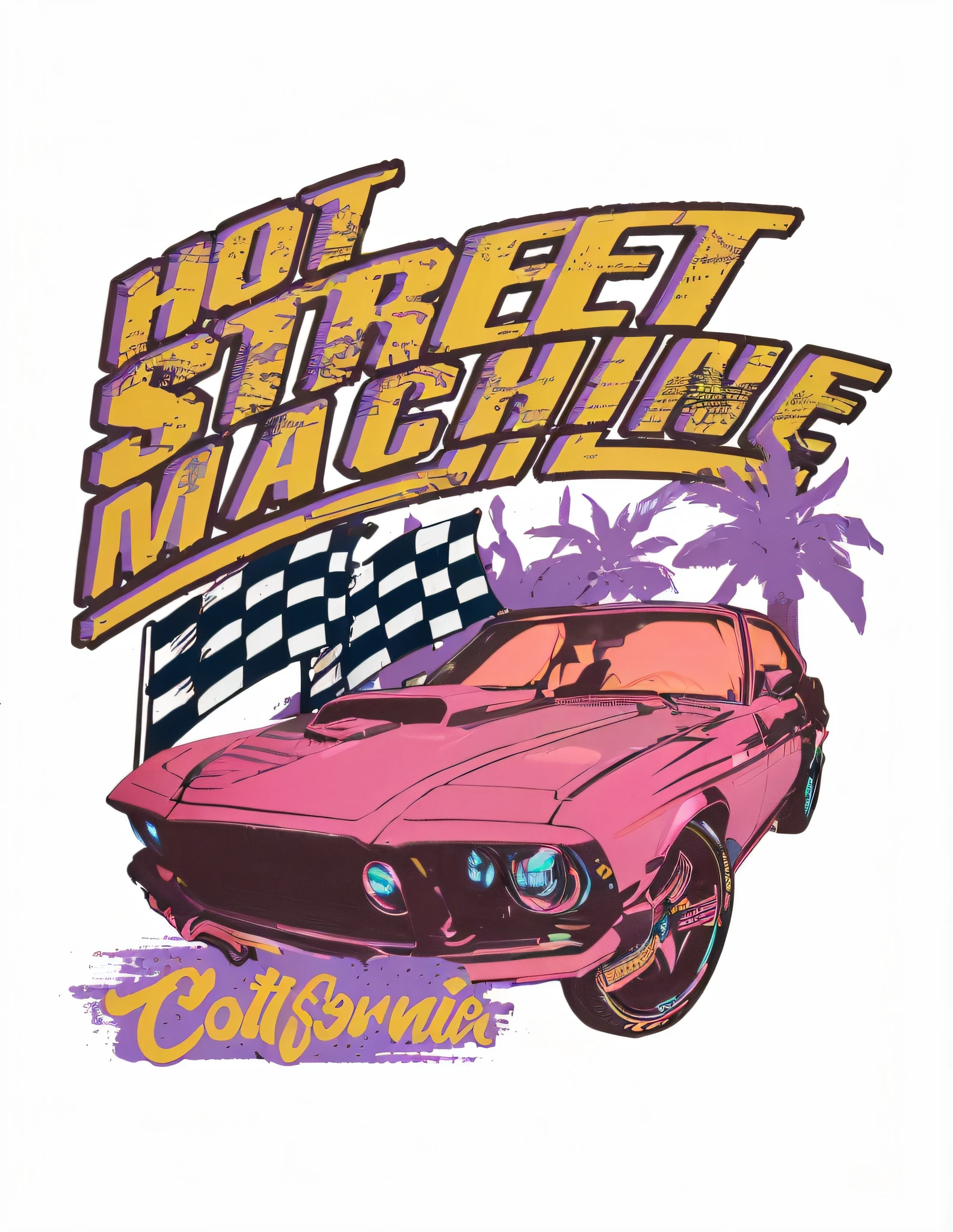 Close-up of a pink car，There is a checkered flag on it, Vintage pink synth wave style, outrun art style, author：Joe S., 80s beyond, synthwave art style, Inspired by Joe S., jen bartel, Compound wave style, Hot hot, 8 0 s art, masterpiece epic retrowave art, Beyond style and color