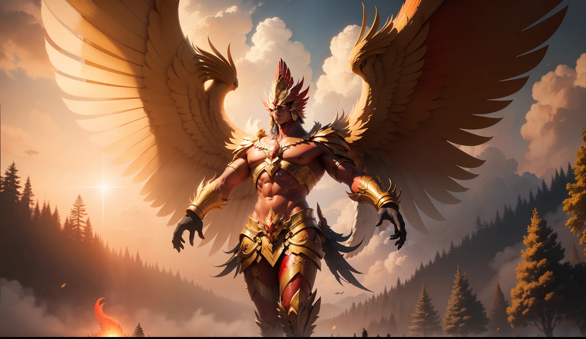 Garuda, red body, red body, flying in the sky.