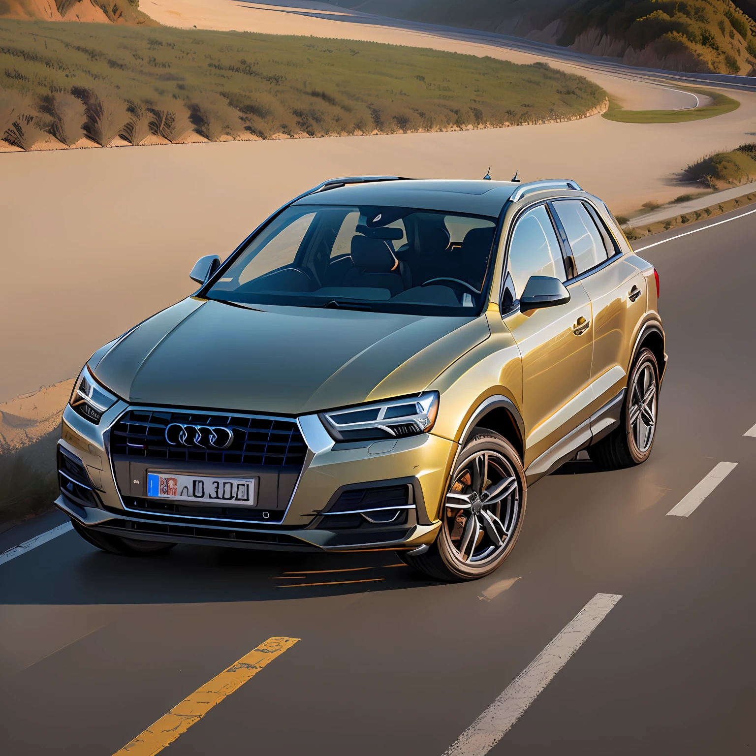 Audi q3 na cor Branca,rodas aro tamanho 22 na cor preta bancos caramelo com motorista loira